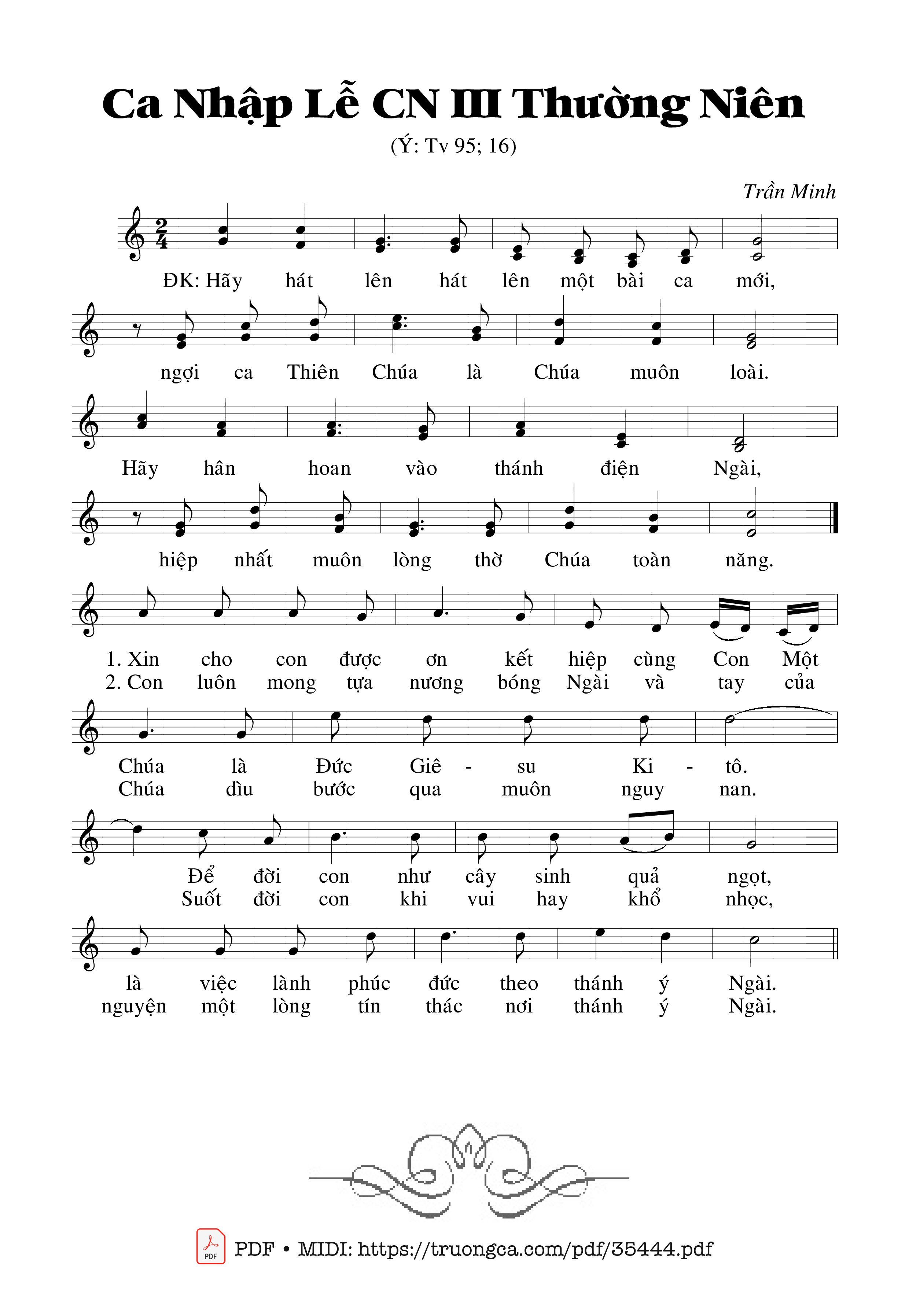 Page 1 of Sheet music PDF Thánh Vịnh 95, Ca Nhập Lễ Chúa Nhật 3 Thường Niên - Trần Minh