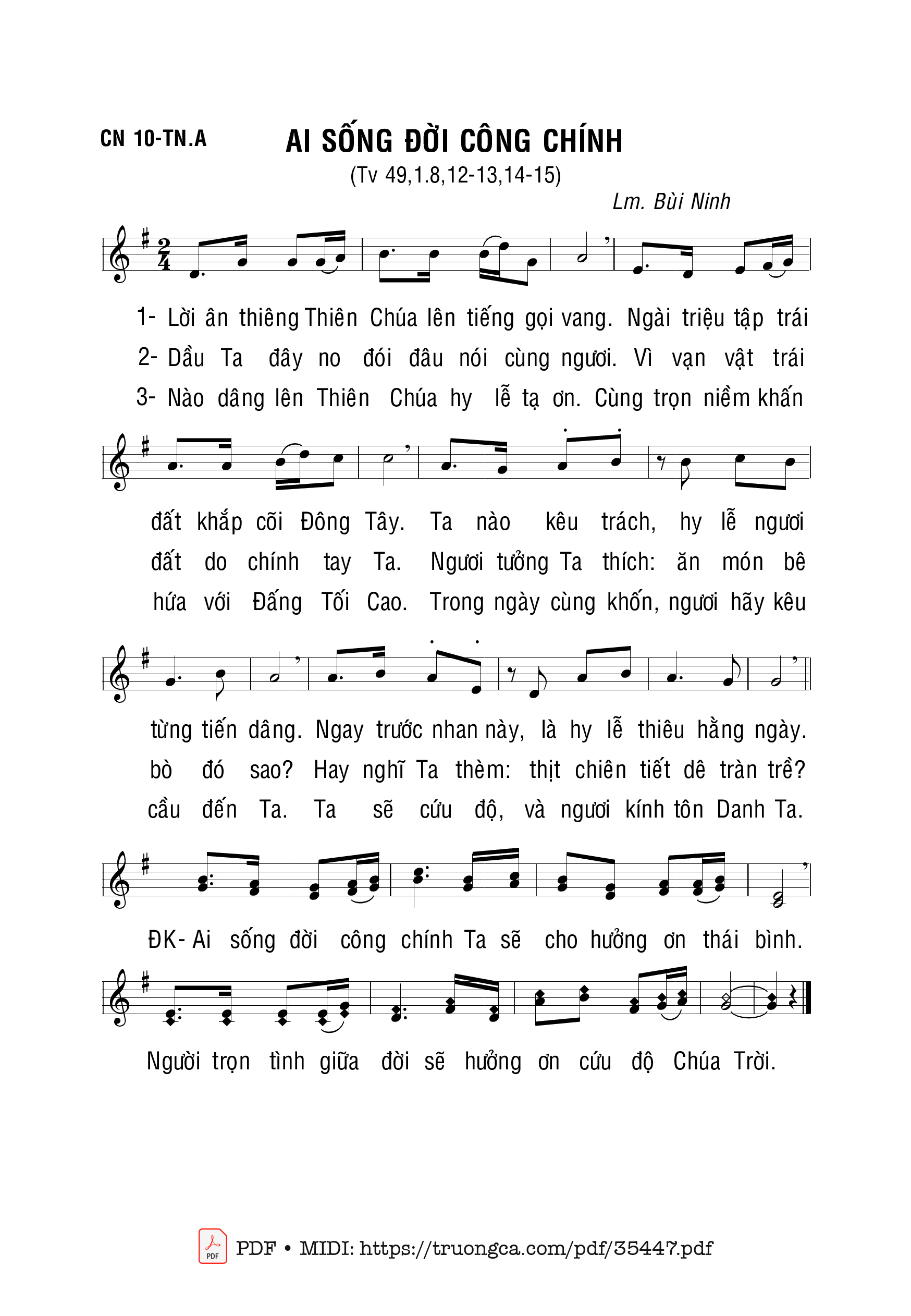 Page 1 of Sheet music PDF Thánh Vịnh 49, Ai Sống Đời Công Chính - Bùi Ninh