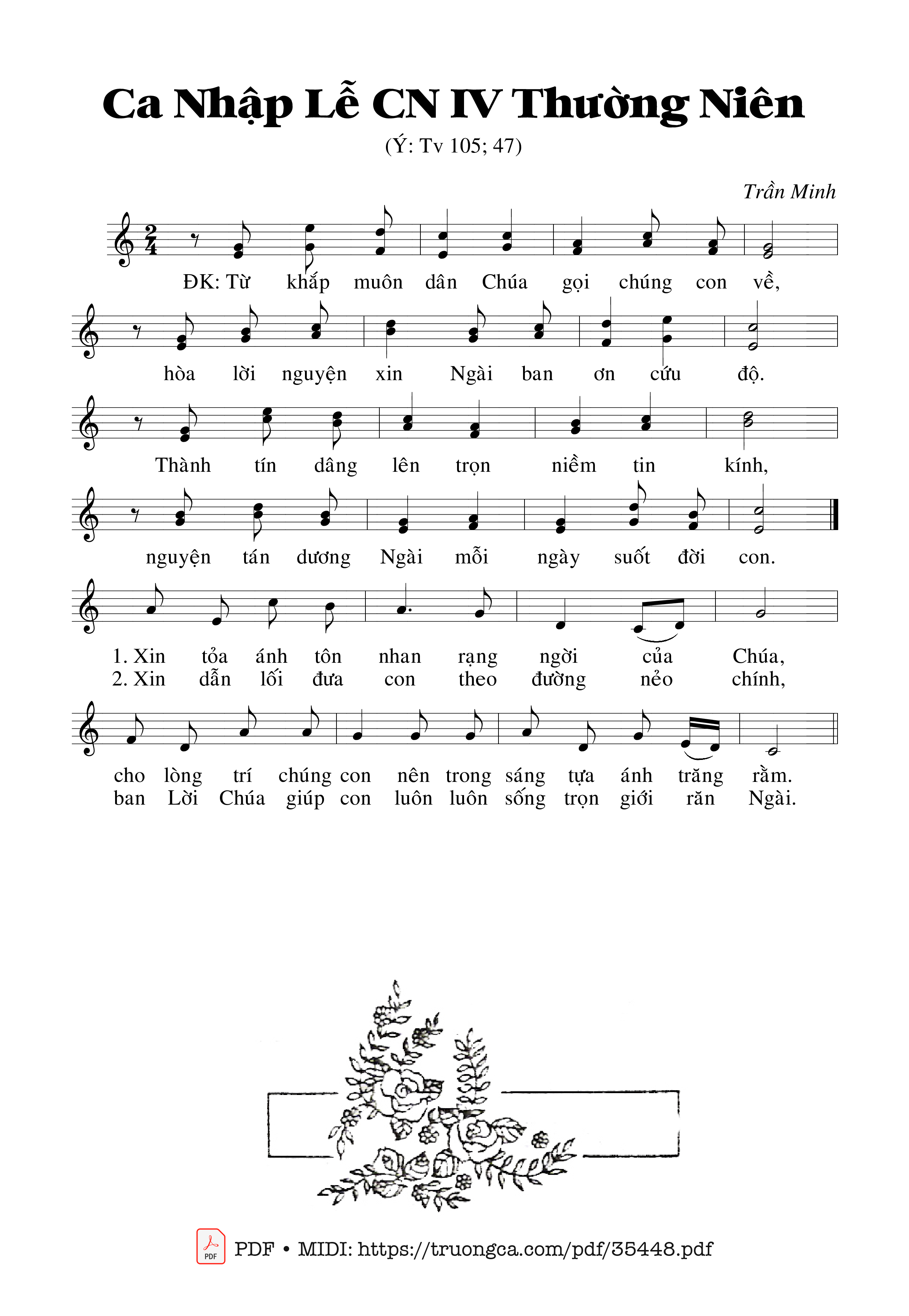 Page 1 of Sheet music PDF Thánh Vịnh 105, Ca Nhập Lễ Chúa Nhật 4 Thường Niên - Trần Minh