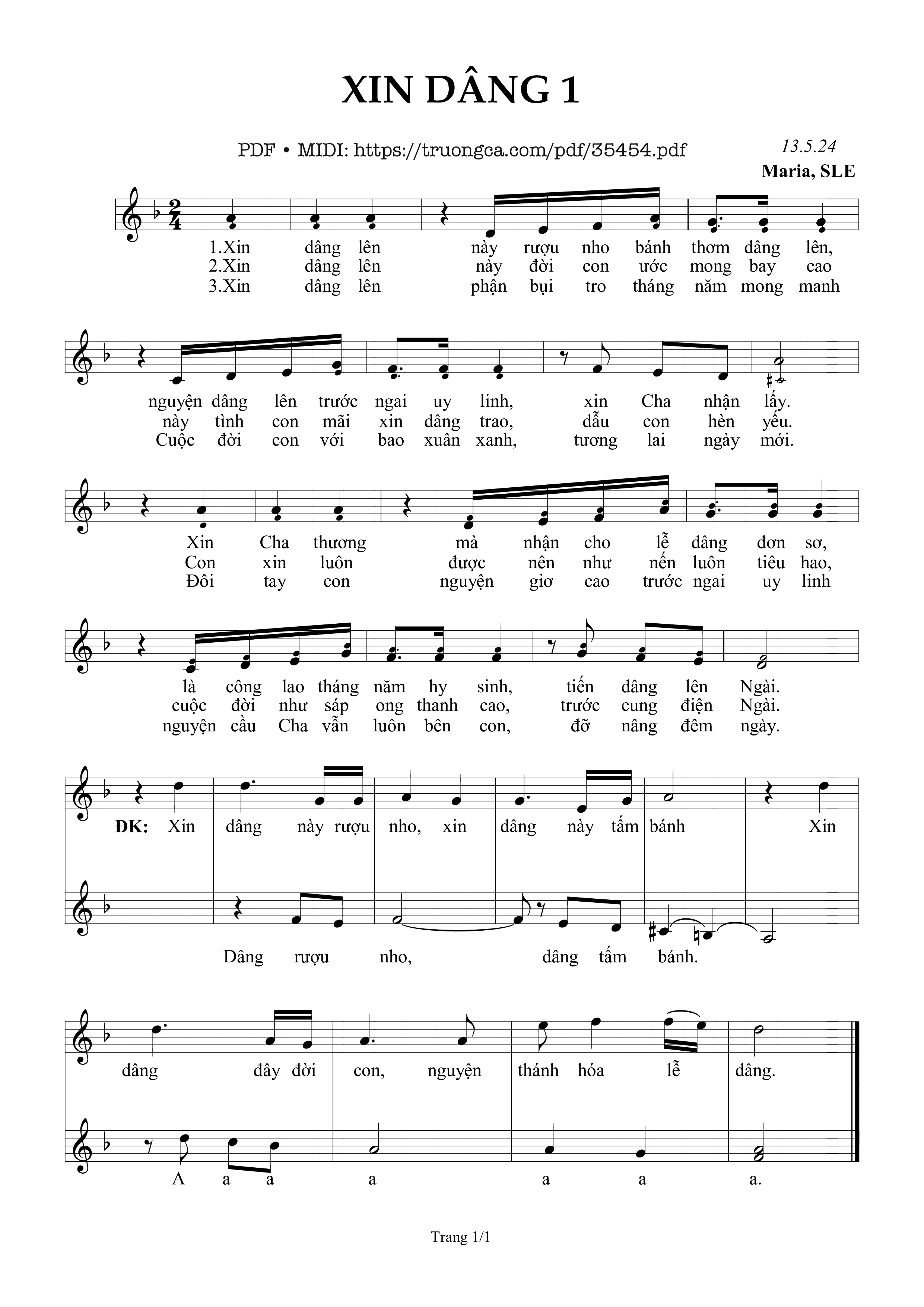 Page 1 of Sheet music PDF Xin Dâng 1 - Sr. Maria, Sle