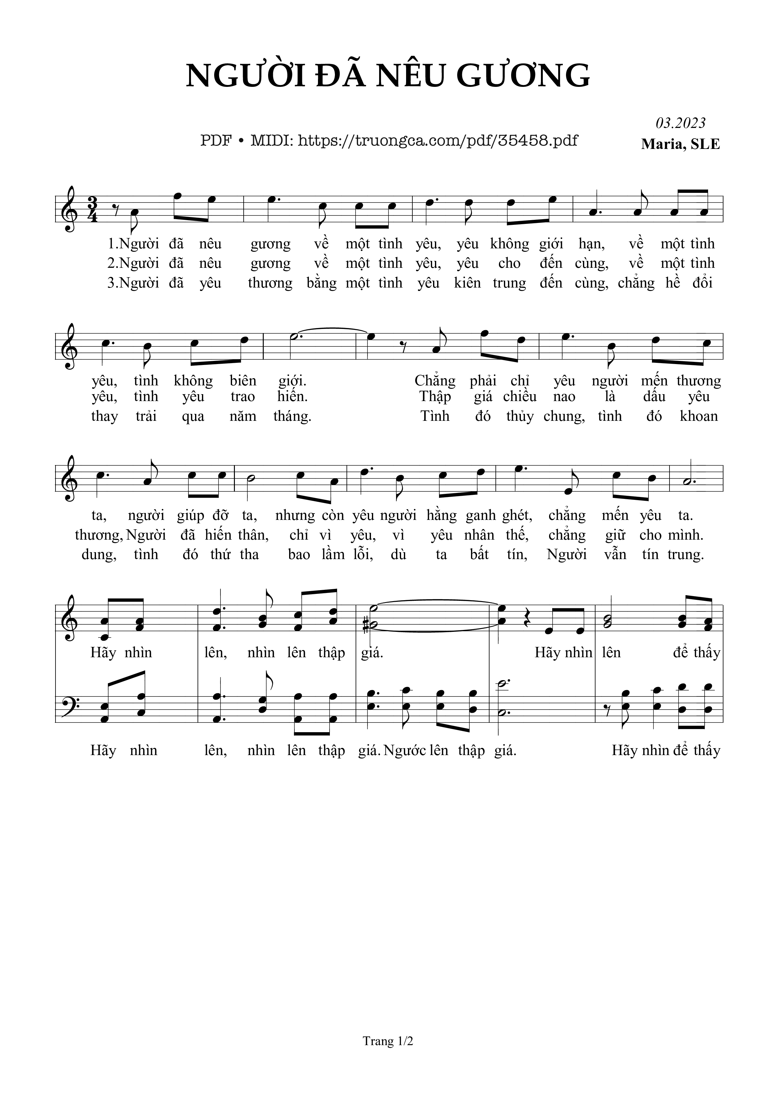 Page 1 of Sheet music PDF Người Đã Nêu Gương - Sr. Maria, Sle