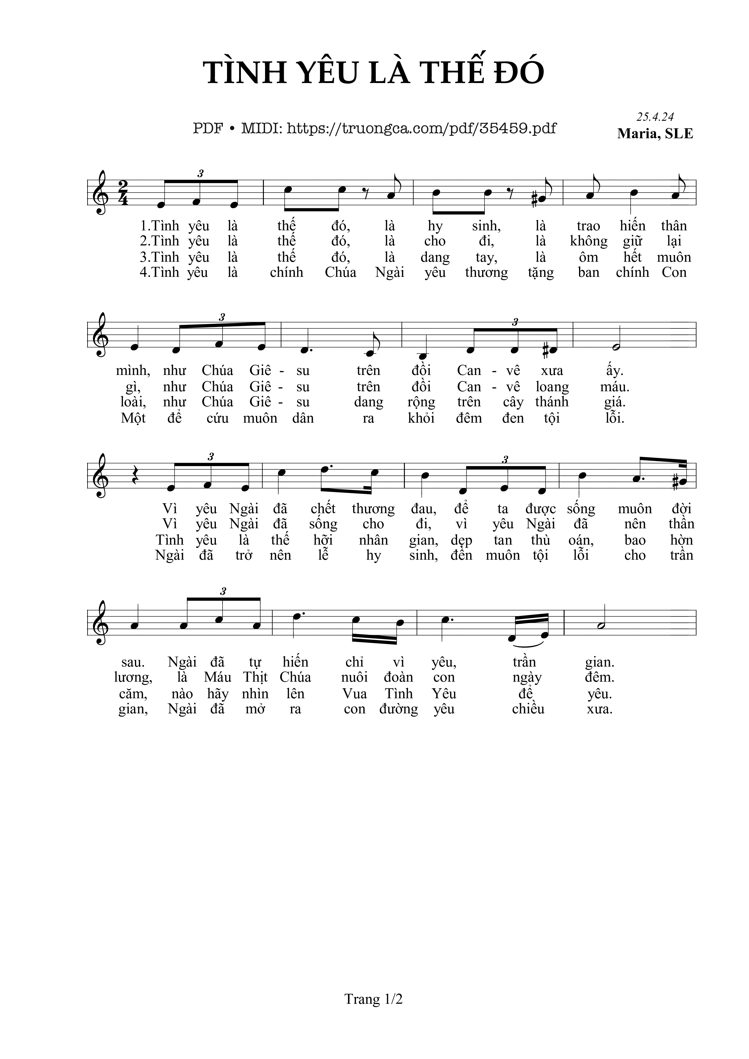 Page 1 of Sheet music PDF Tình Yêu Là Thế Đó - Sr. Maria, Sle