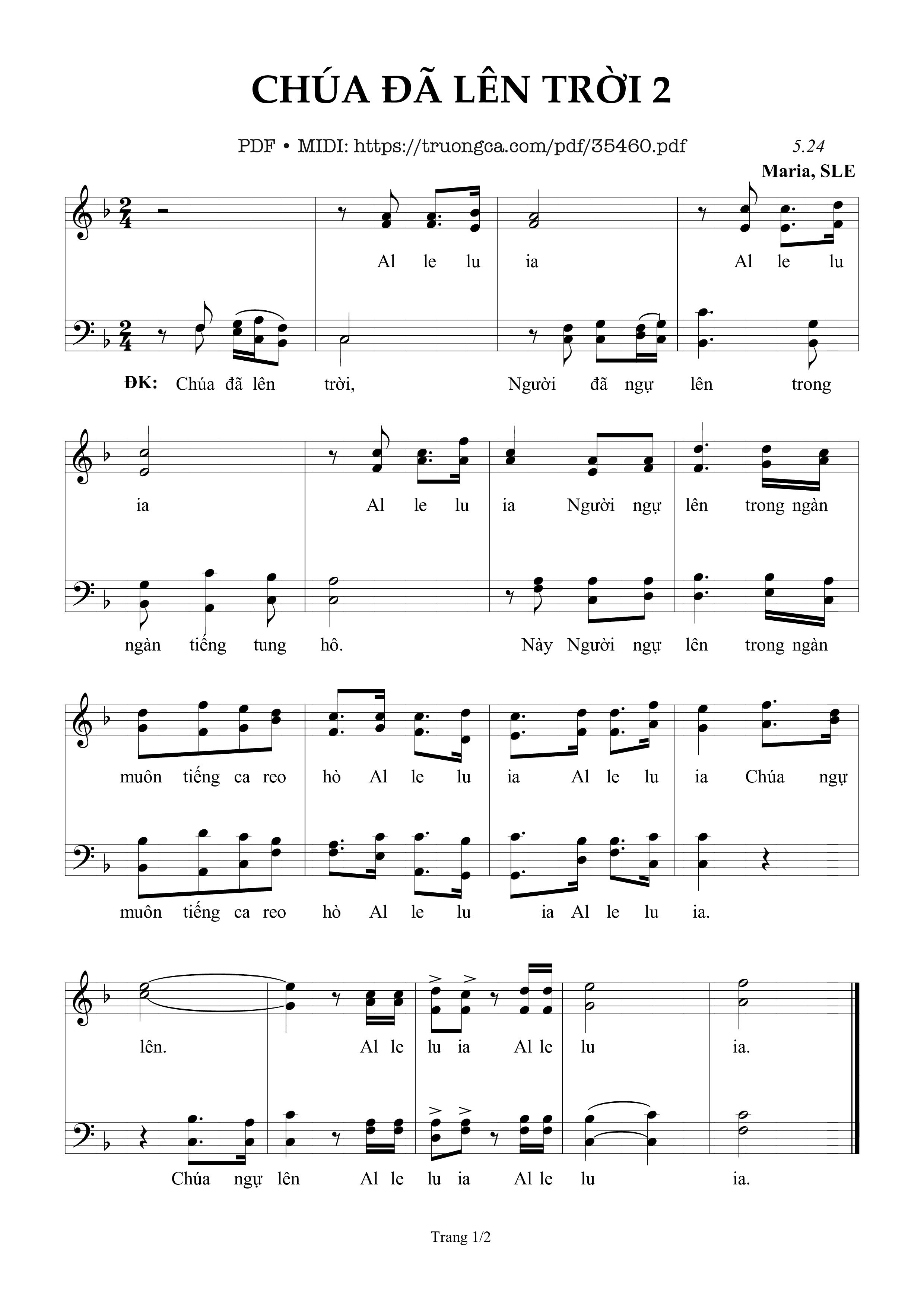 Page 1 of Sheet music PDF Chúa Đã Lên Trời 2 - Sr. Maria, Sle