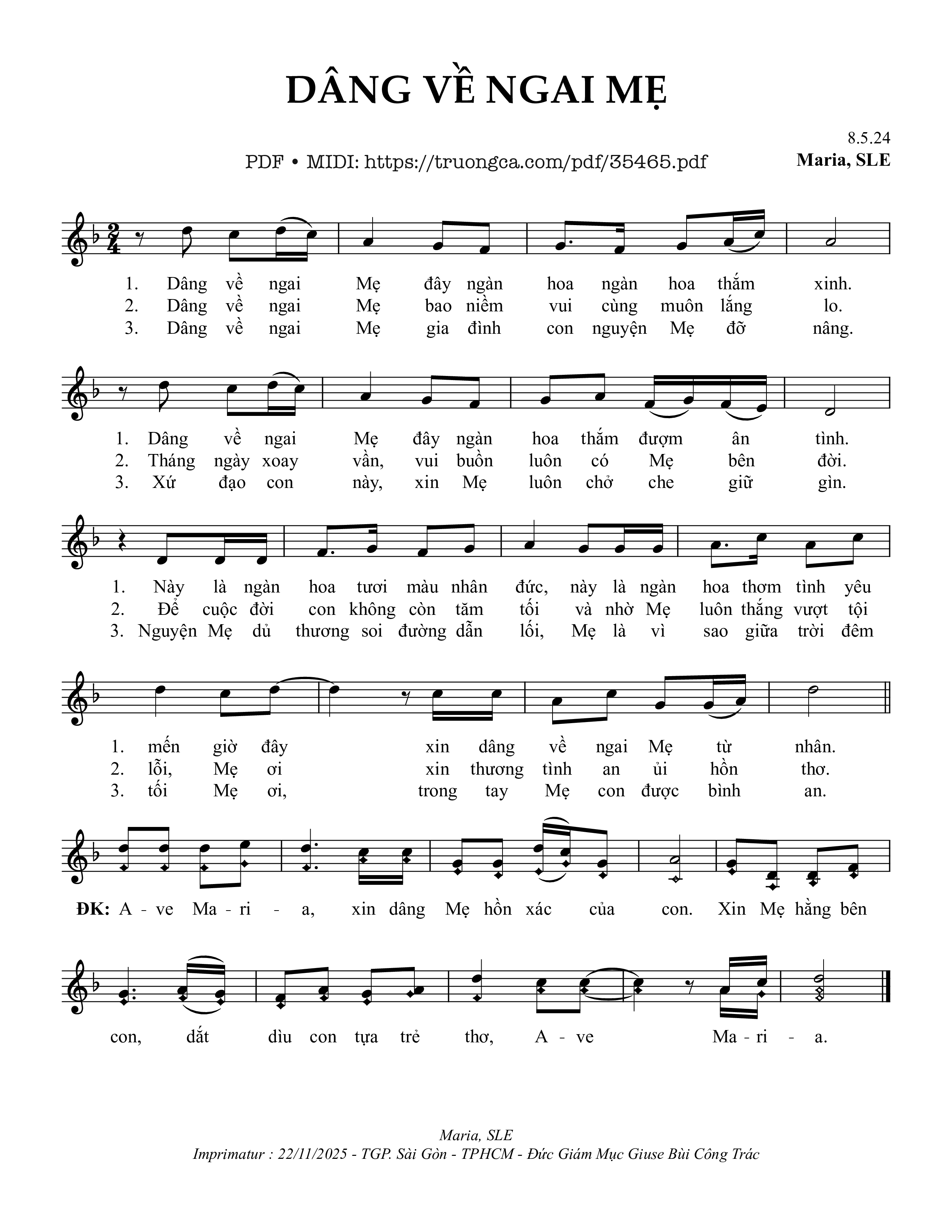 Page 1 of Sheet music PDF Dâng Về Ngai Mẹ - Sr. Maria, Sle