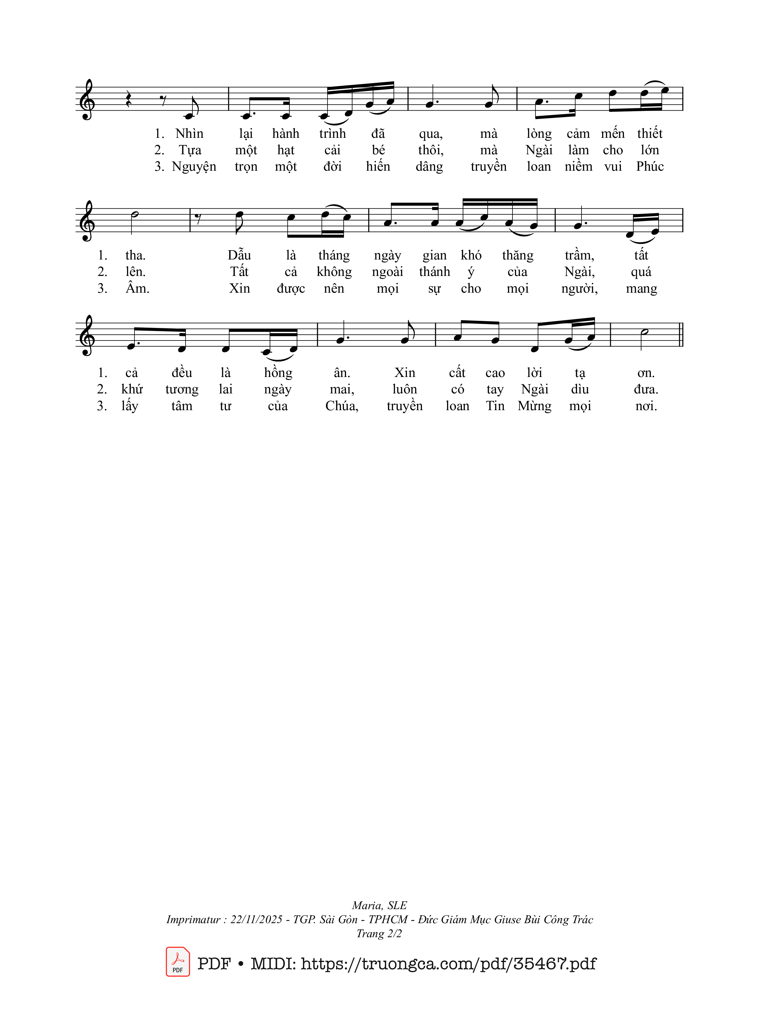 Page 2 of Sheet music PDF Tạ Ơn 25 Năm Hồng Ân - Sr. Maria, Sle