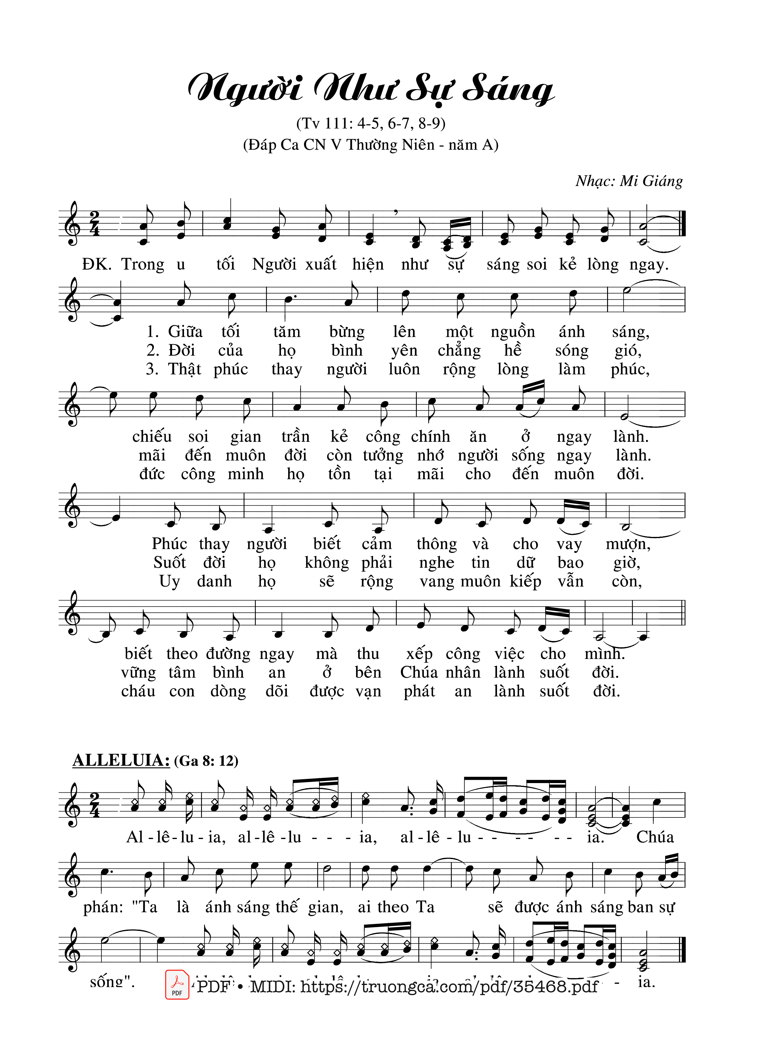 Page 1 of Sheet music PDF Thánh Vịnh 111, Người Như Sự Sáng - Mi Giáng