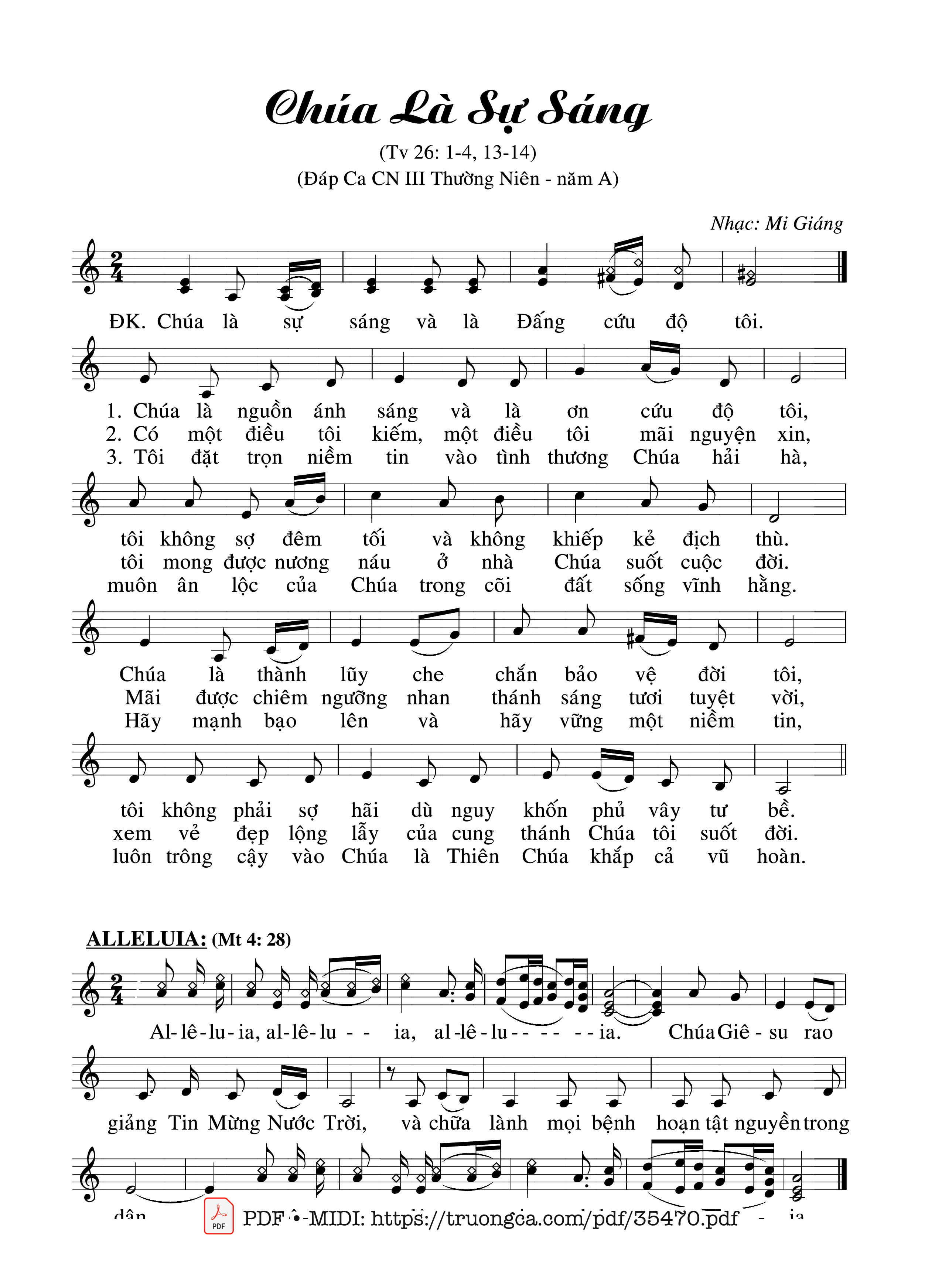 Page 1 of Sheet music PDF Thánh Vịnh 26, Chúa Là Sự Sáng - Mi Giáng