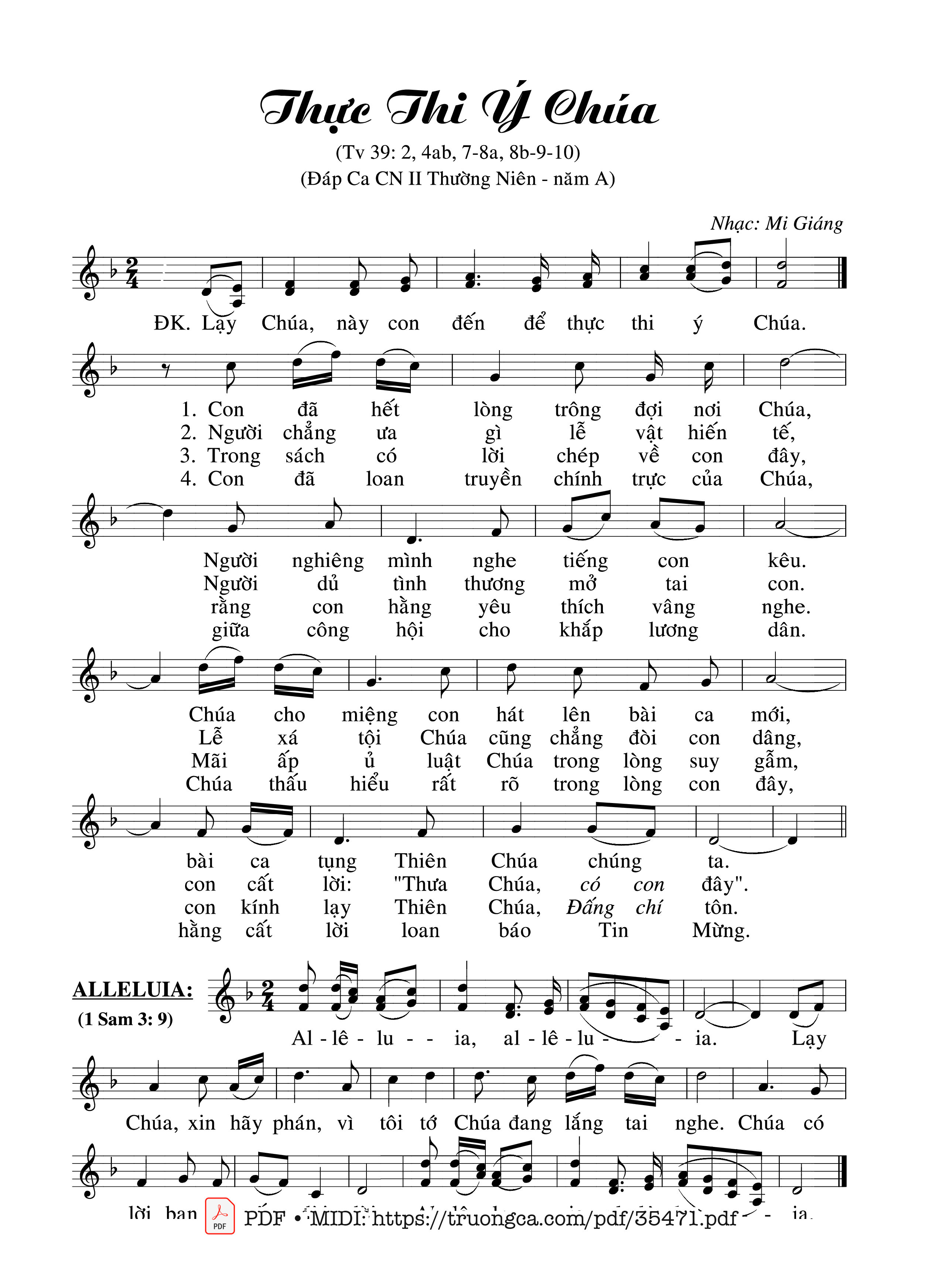 Page 1 of Sheet music PDF Thánh Vịnh 39, Thực Thi Ý Chúa - Mi Giáng