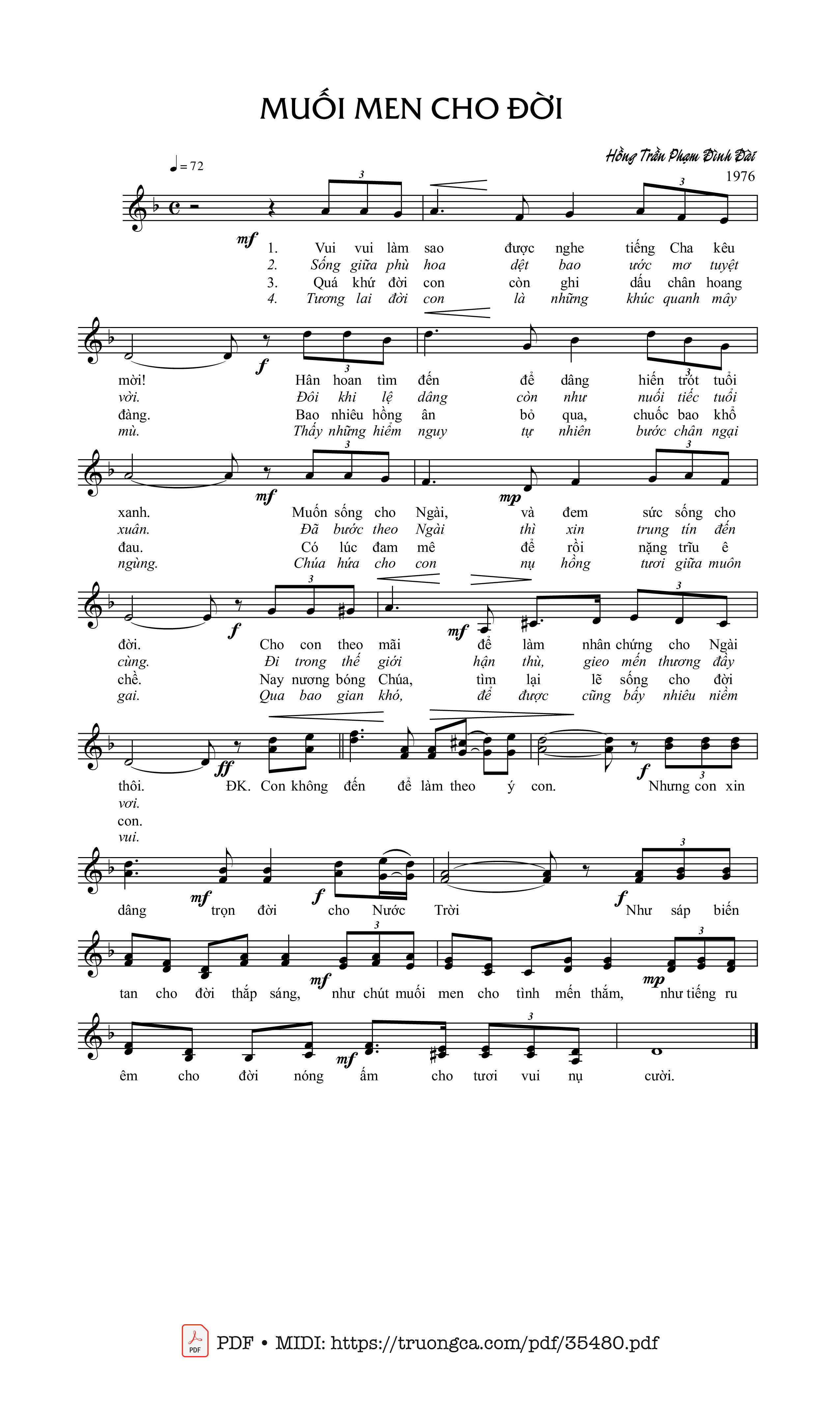 Page 1 of Sheet music PDF Muối Men Cho Đời - Hồng Trần