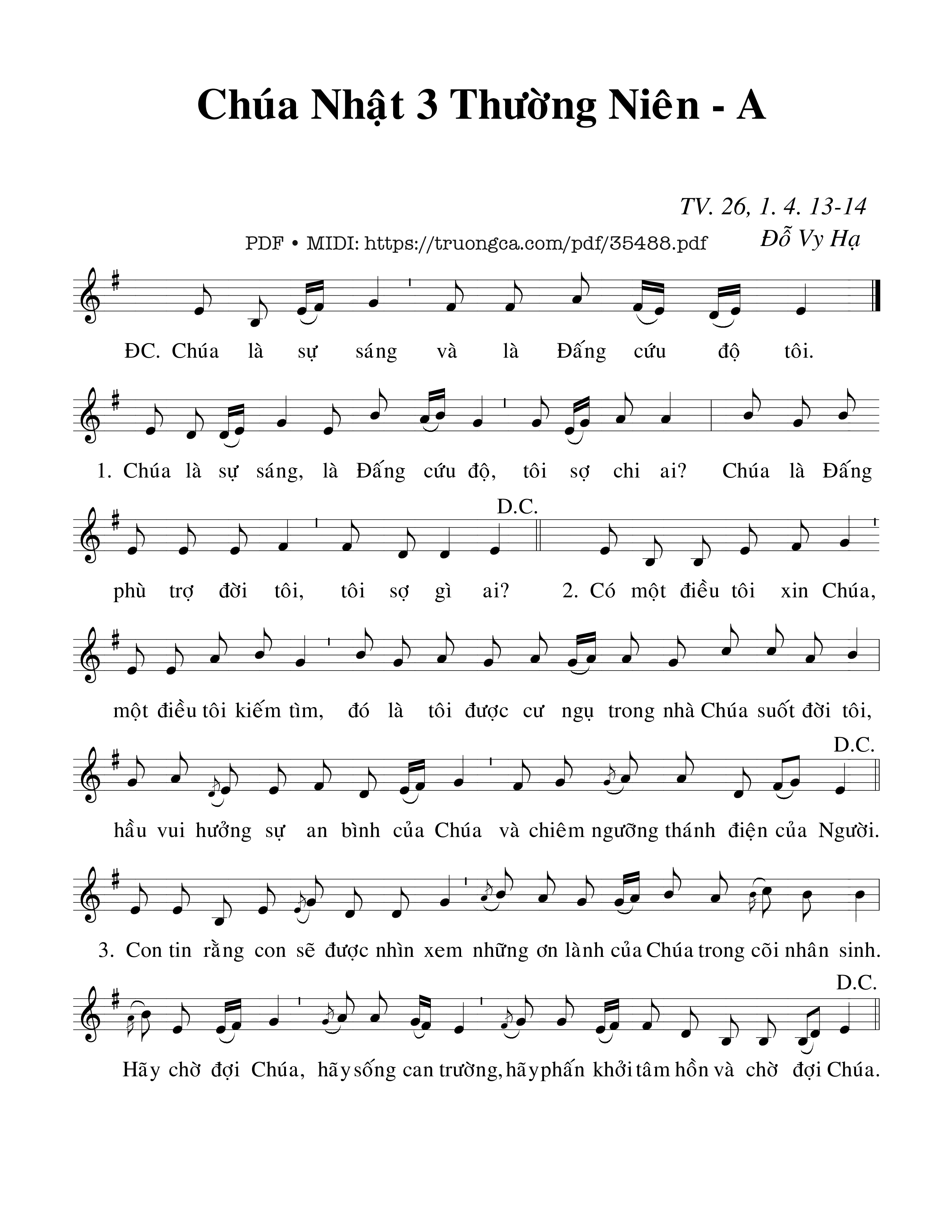 Page 1 of Sheet music PDF Thánh Vịnh 26, Chúa Nhật 3A Thường Niên - Đỗ Vy Hạ
