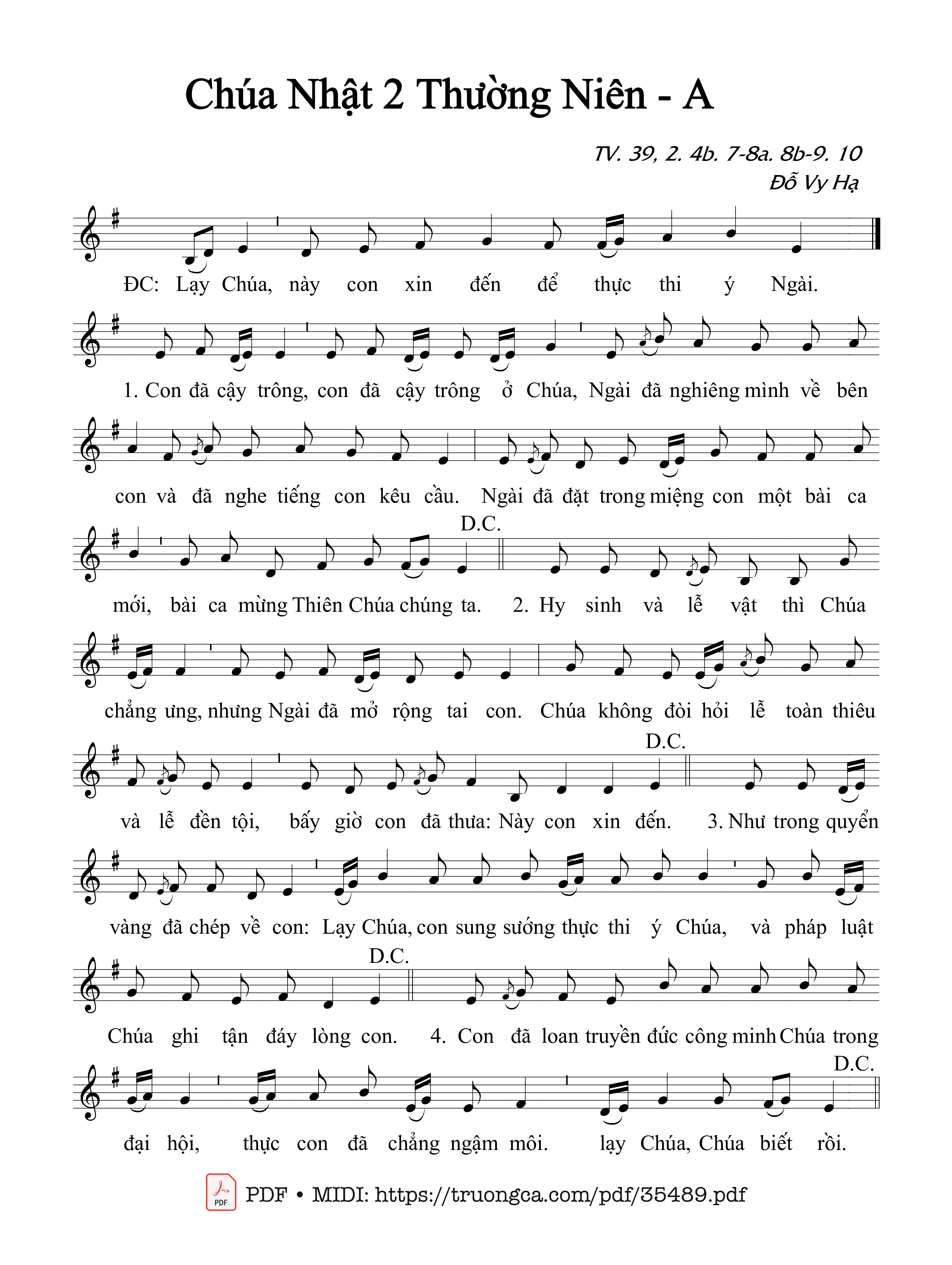 Page 1 of Sheet music PDF Thánh Vịnh 39, Chúa Nhật 2A Thường Niên - Đỗ Vy Hạ