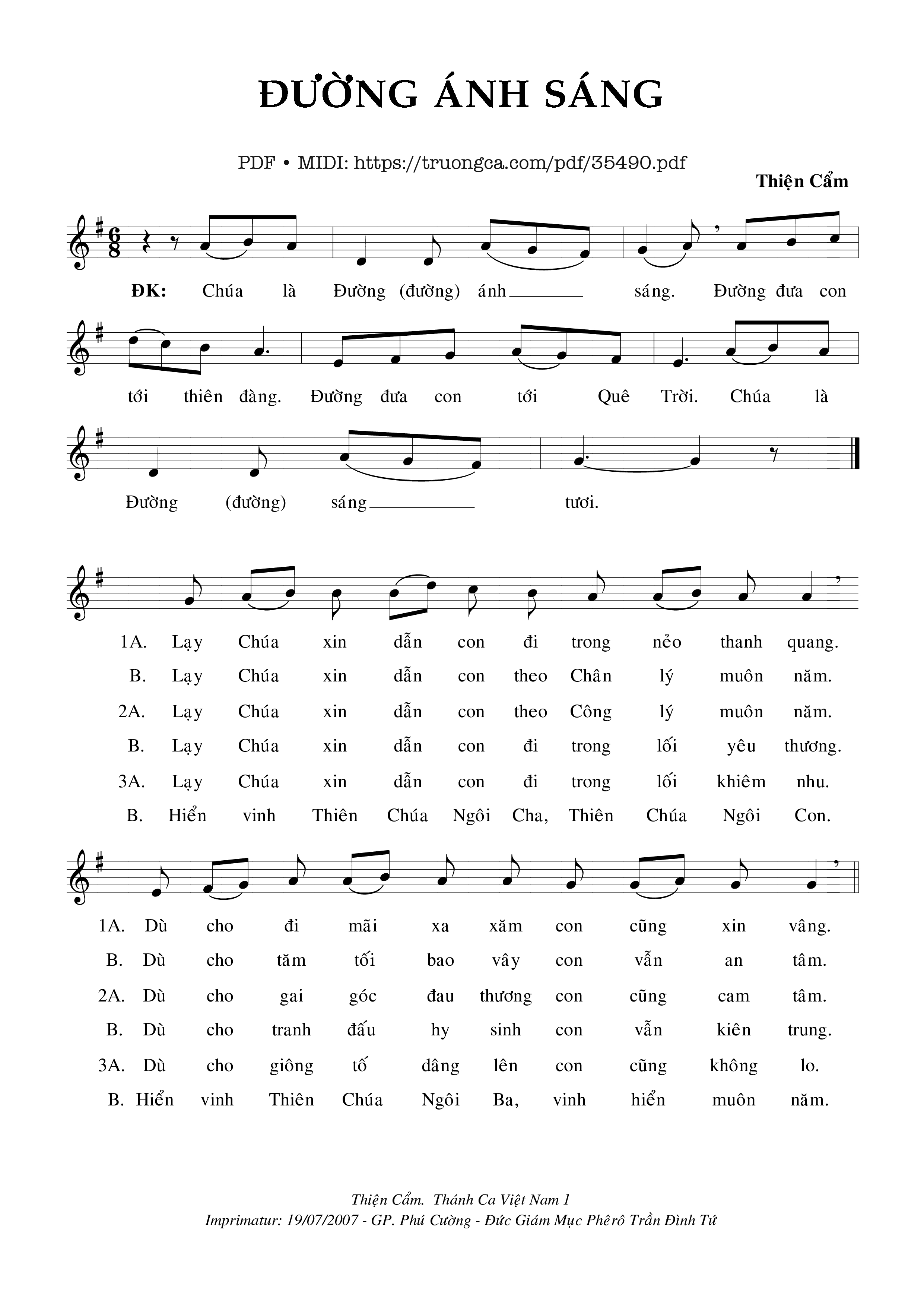 Page 1 of Sheet music PDF Đường Ánh Sáng - Thiện Cẩm