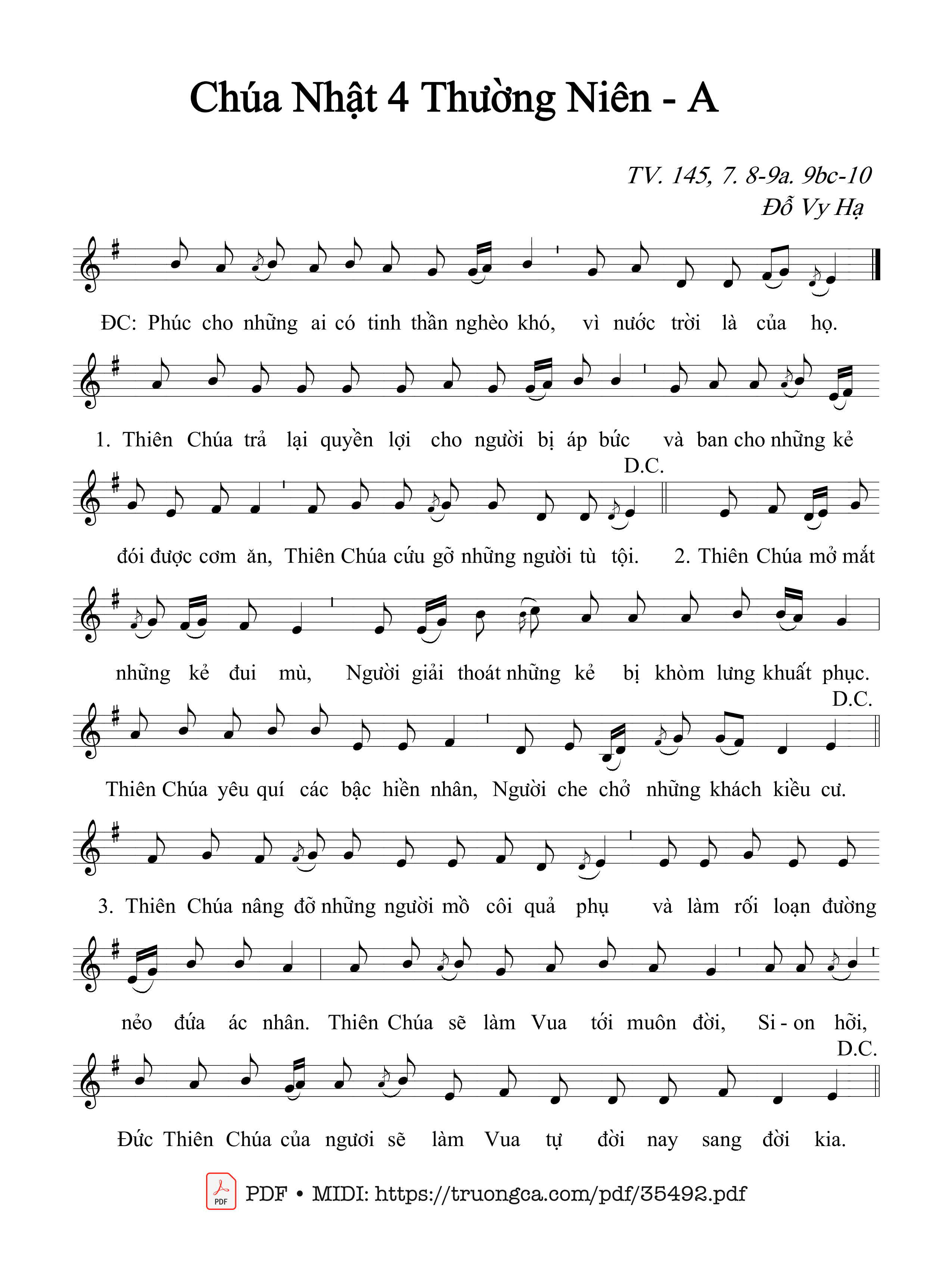 Page 1 of Sheet music PDF Thánh Vịnh 145, Chúa Nhật 4A Thường Niên - Đỗ Vy Hạ
