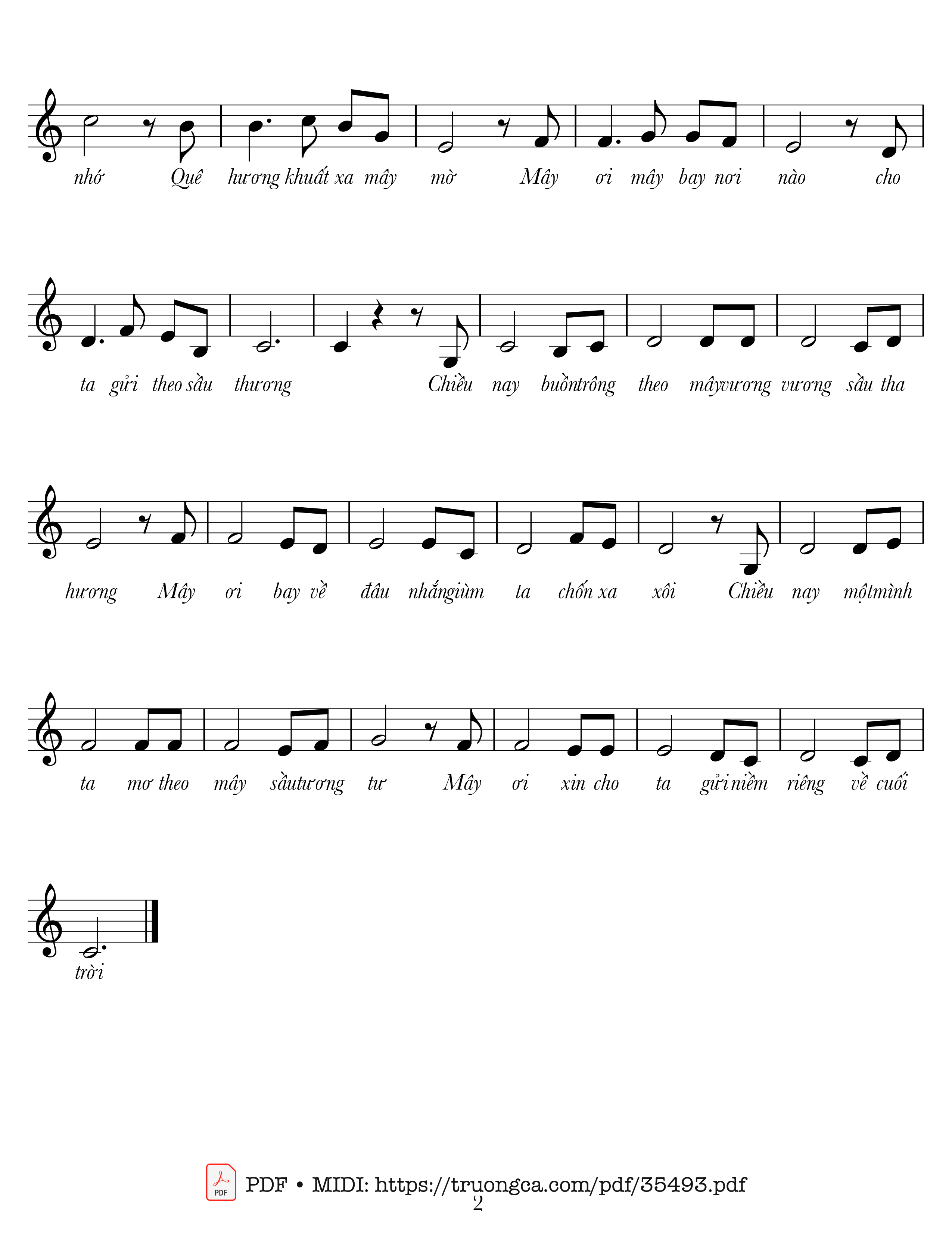 Page 2 of Sheet music PDF Gửi sầu theo mây - Lê Tín Hương