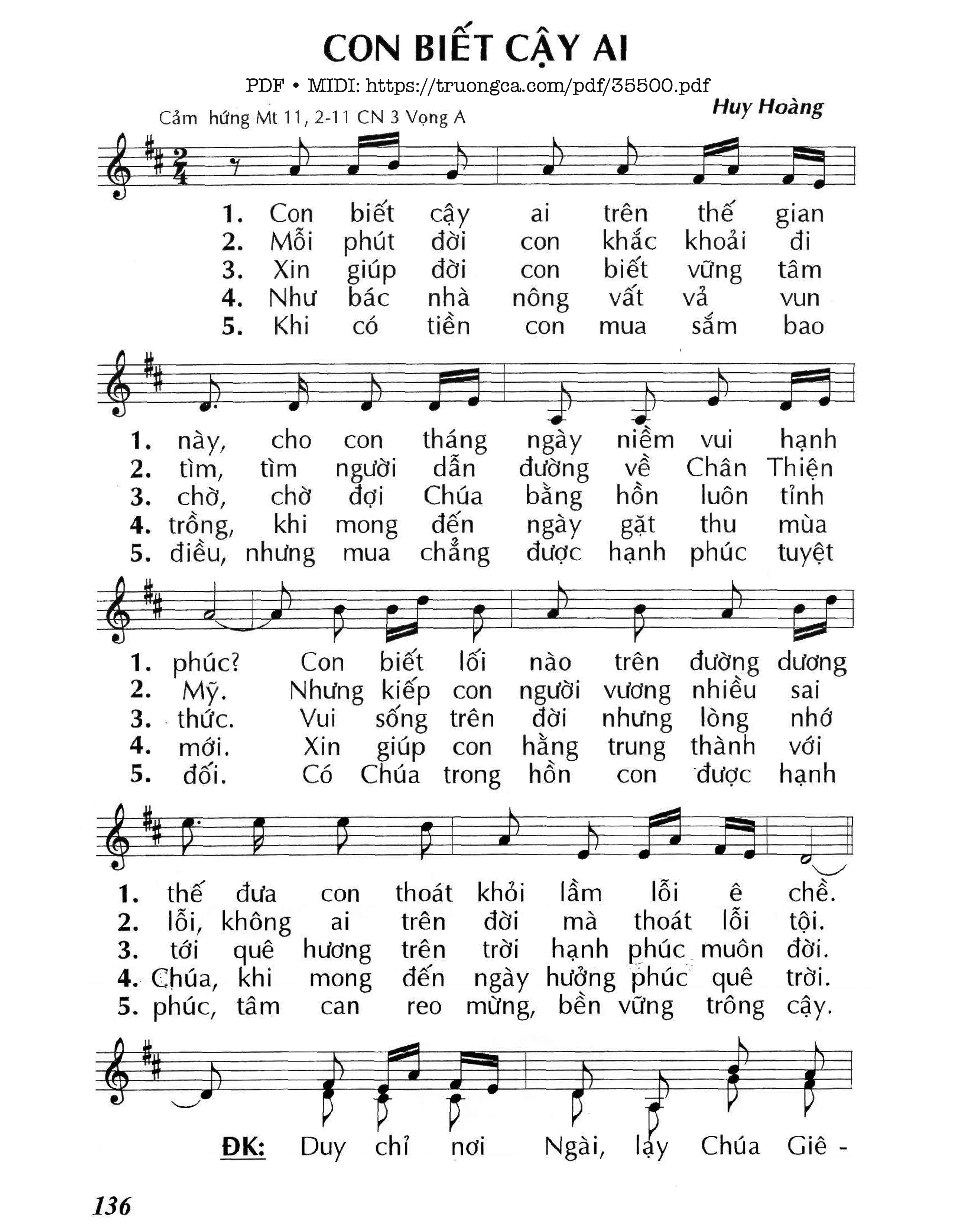 Page 1 of Sheet music PDF Con Biết Cậy Ai - Lm - Huy Hoàng