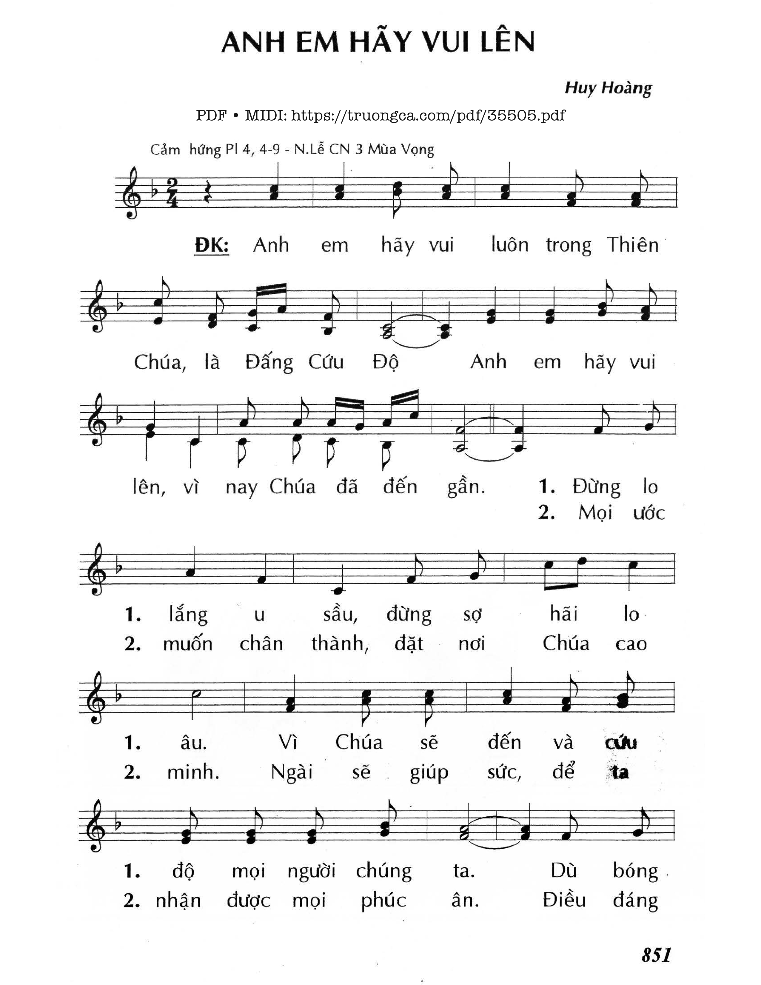 Page 1 of Sheet music PDF Anh Em Hãy Vui Lên - Lm - Huy Hoàng
