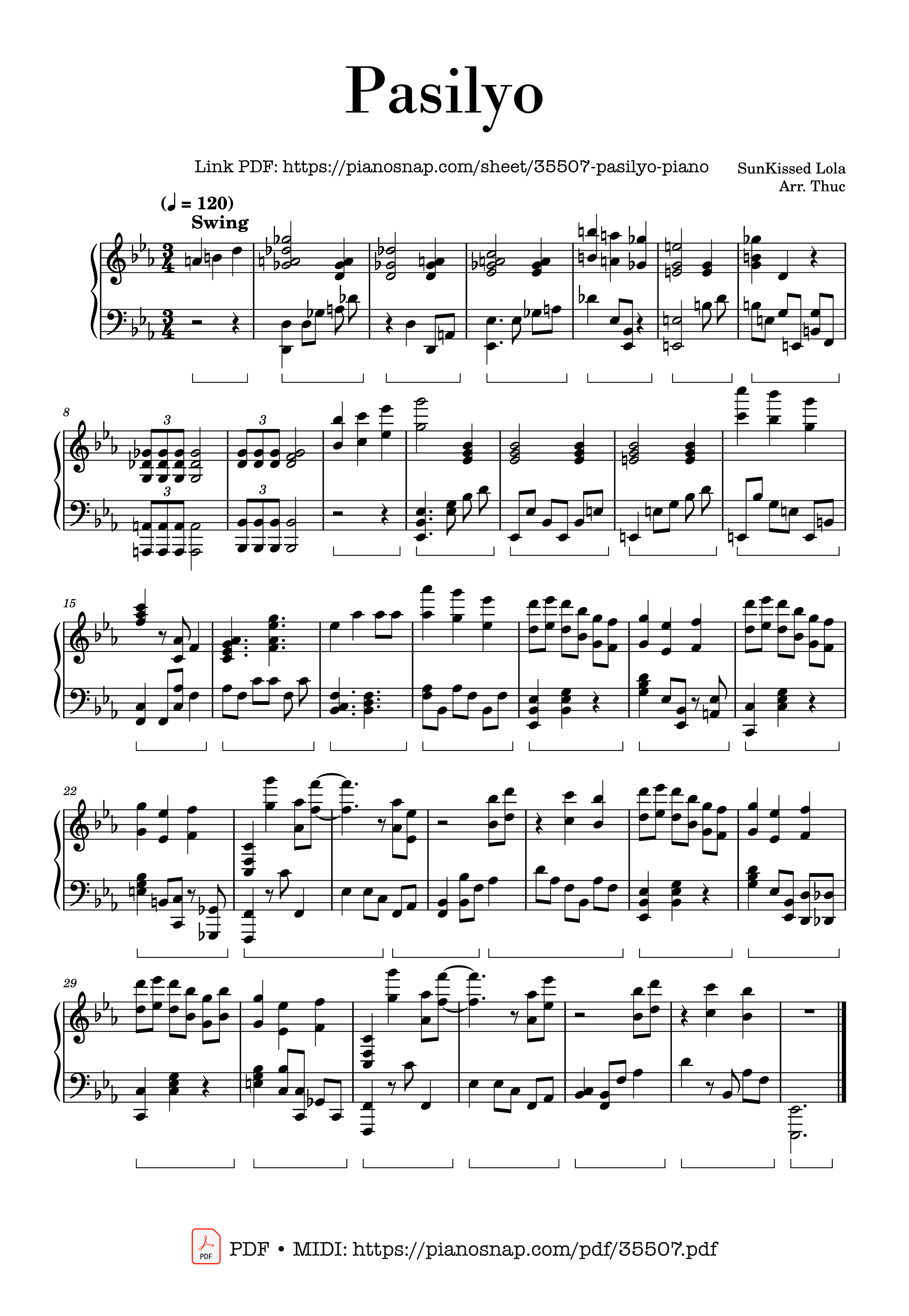 Page 1 of Sheet music PDF Piano Pasilyo Piano - SunKissed Lola