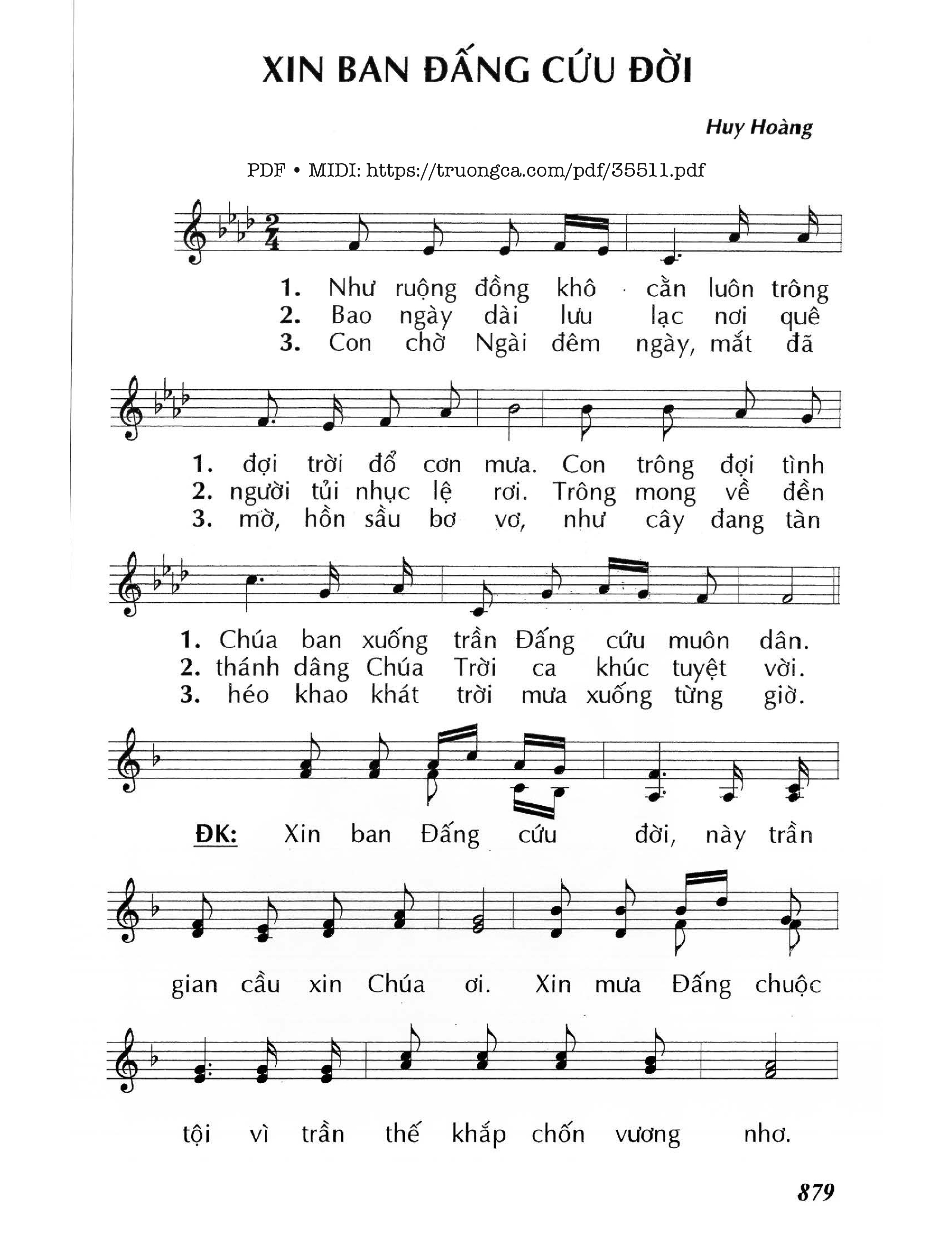 Page 1 of Sheet music PDF Xin Ban Đấng Cứu Đời - Lm - Huy Hoàng