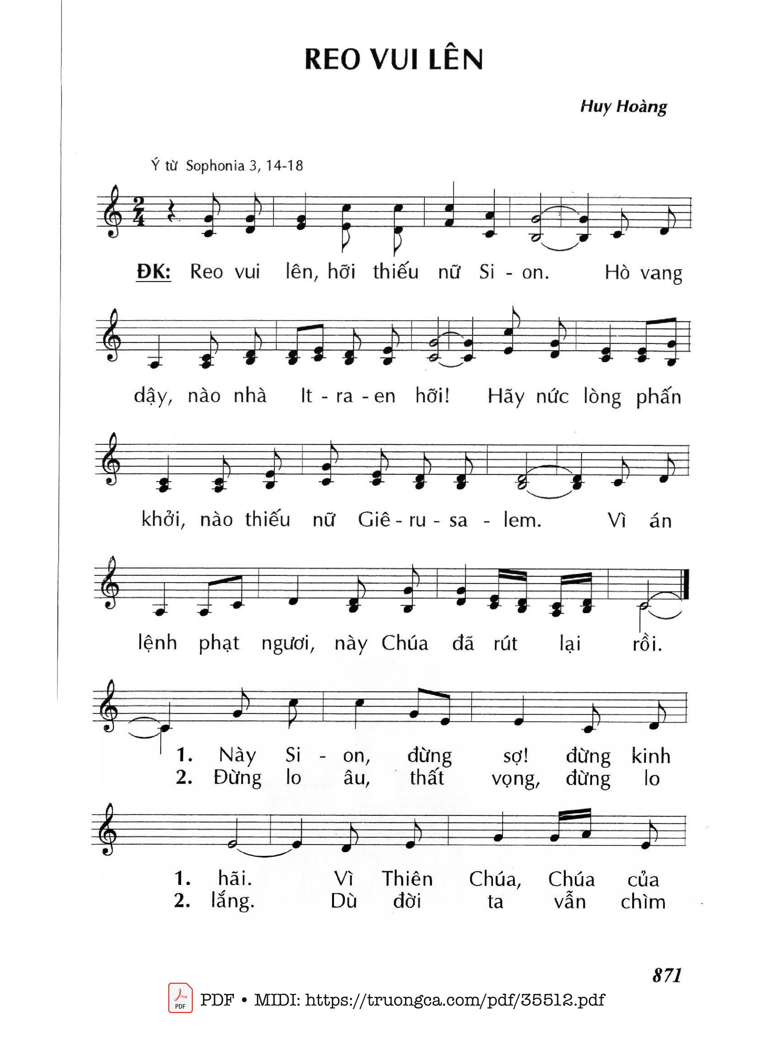 Page 1 of Sheet music PDF Reo Vui Lên - Lm - Huy Hoàng