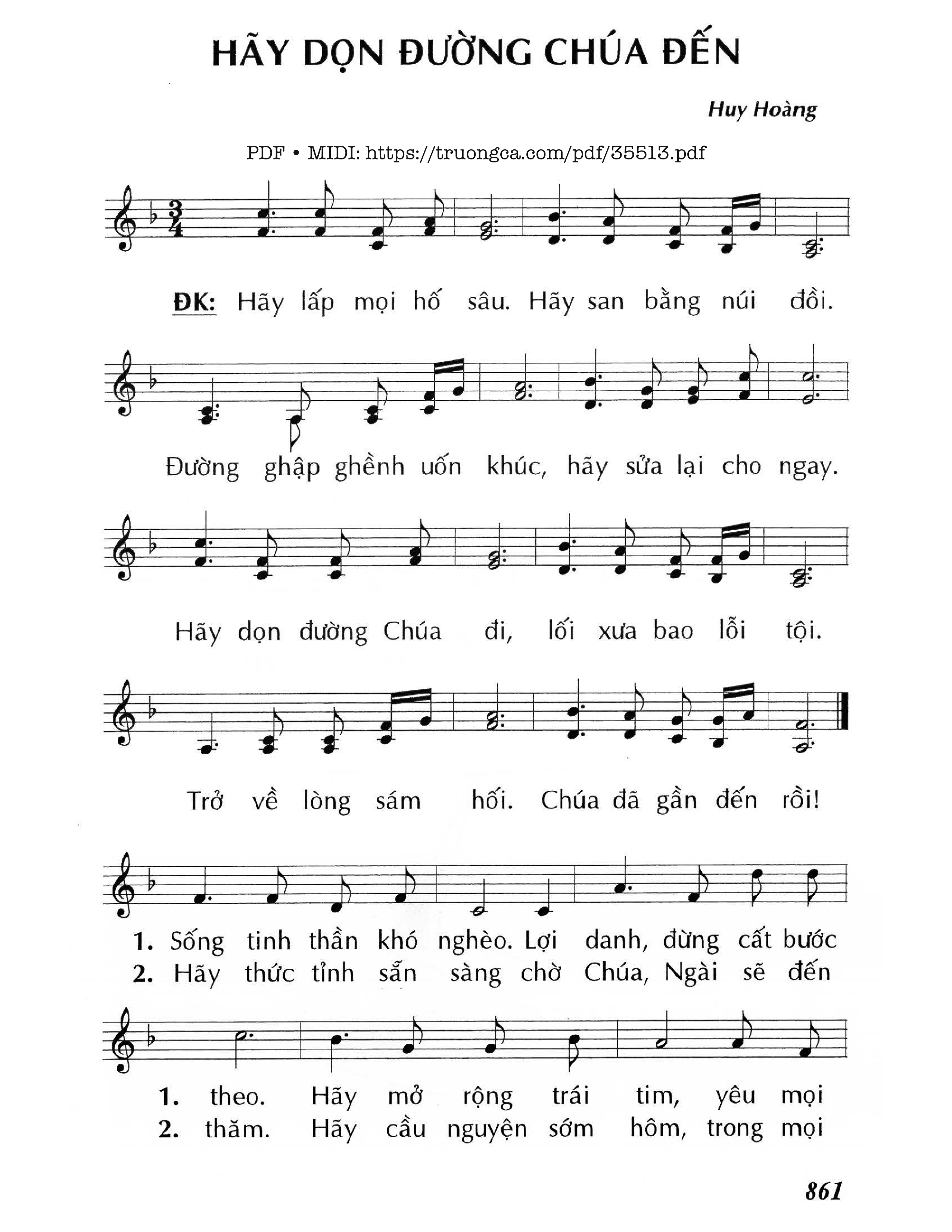 Page 1 of Sheet music PDF Hãy Dọn Đường Chúa Đến - Lm - Huy Hoàng