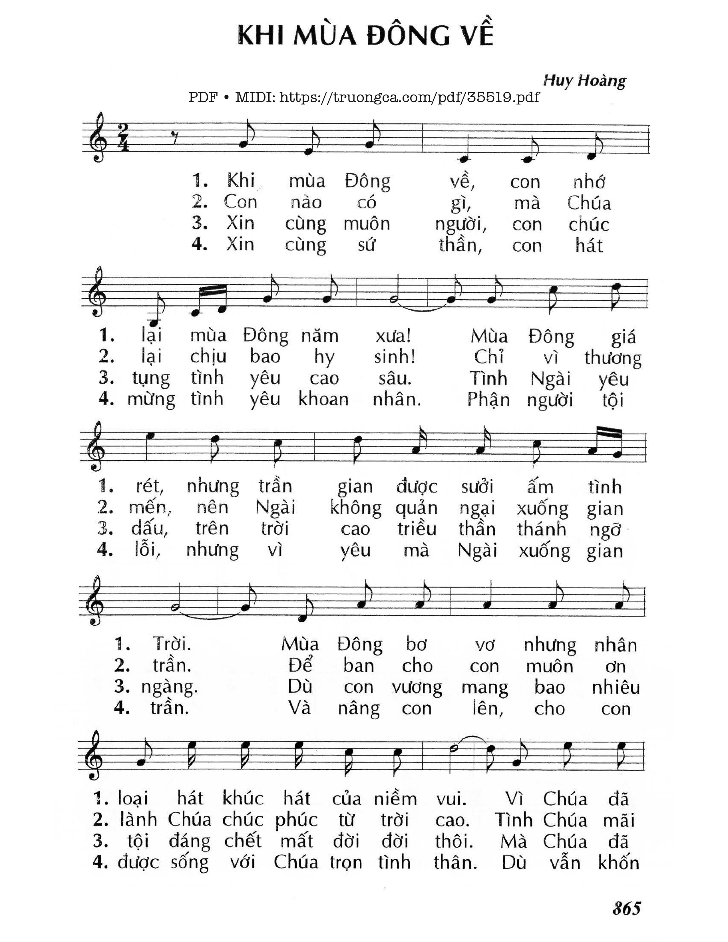 Page 1 of Sheet music PDF Khi Mùa Đông Về - Lm - Huy Hoàng