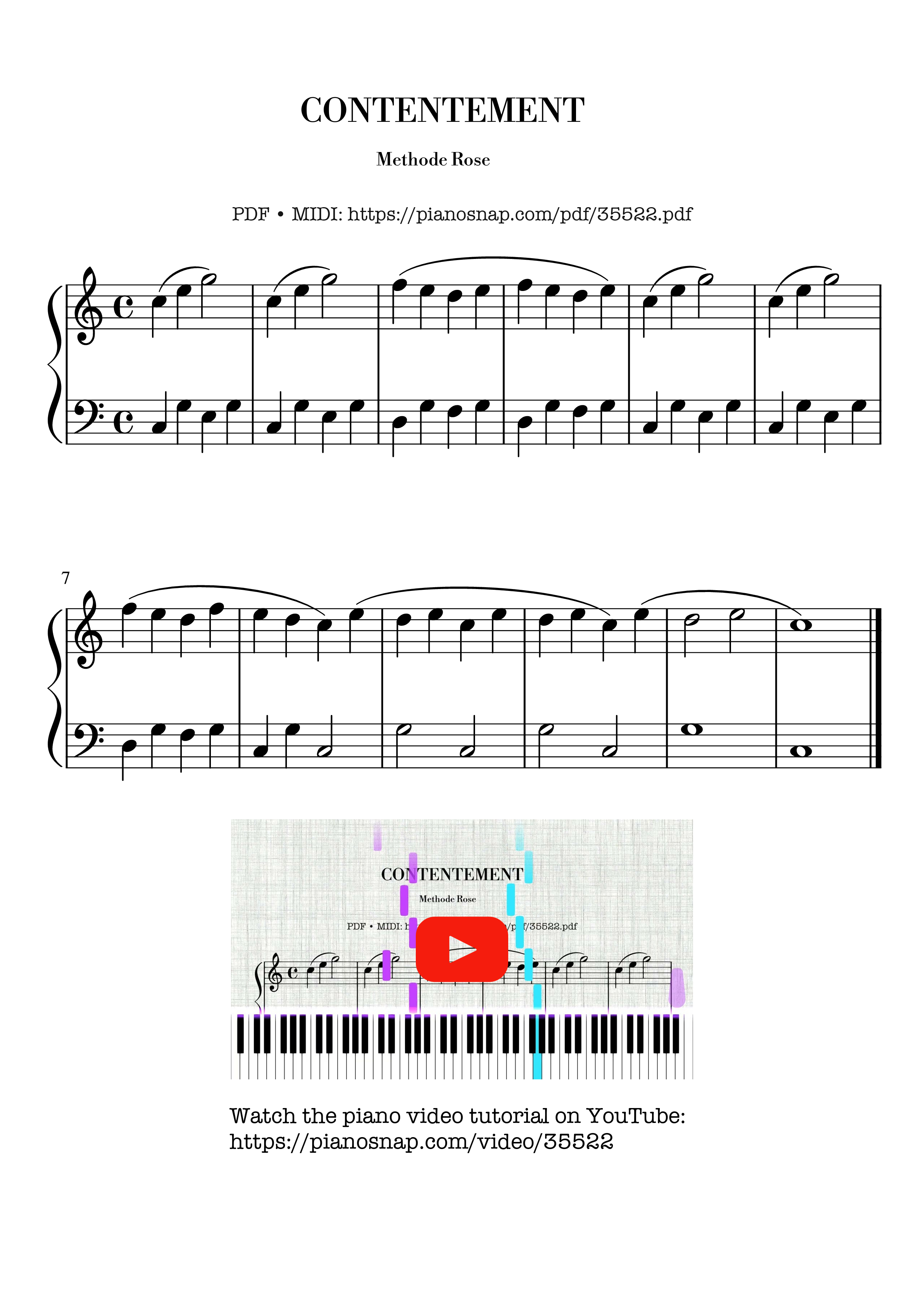 Page 1 of Sheet music PDF Piano Contentement - Method Rose Piano - Method Rose