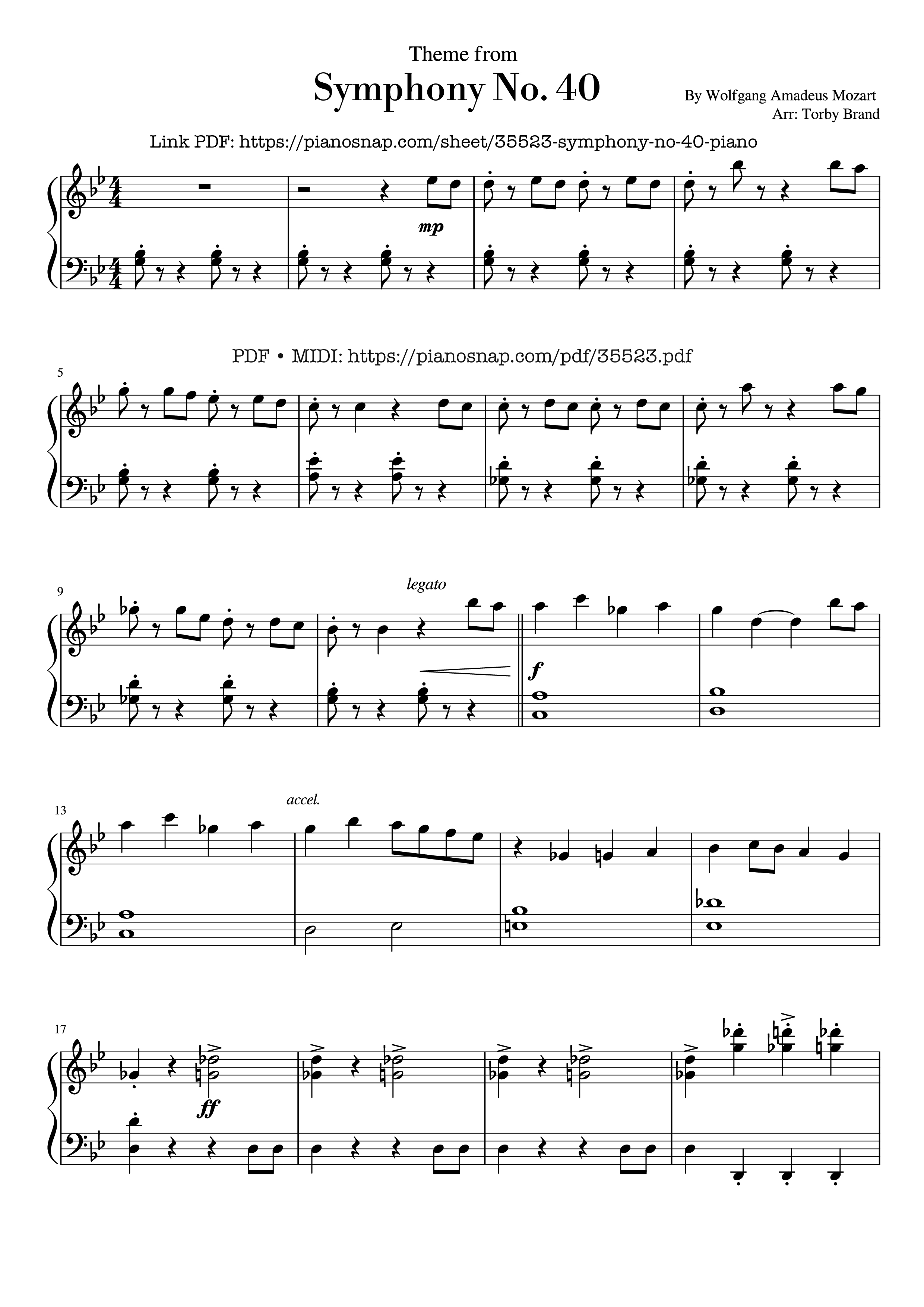 Page 1 of Sheet music PDF Piano Symphony No. 40 Piano EASY - Wolfgang Amadeus Mozart