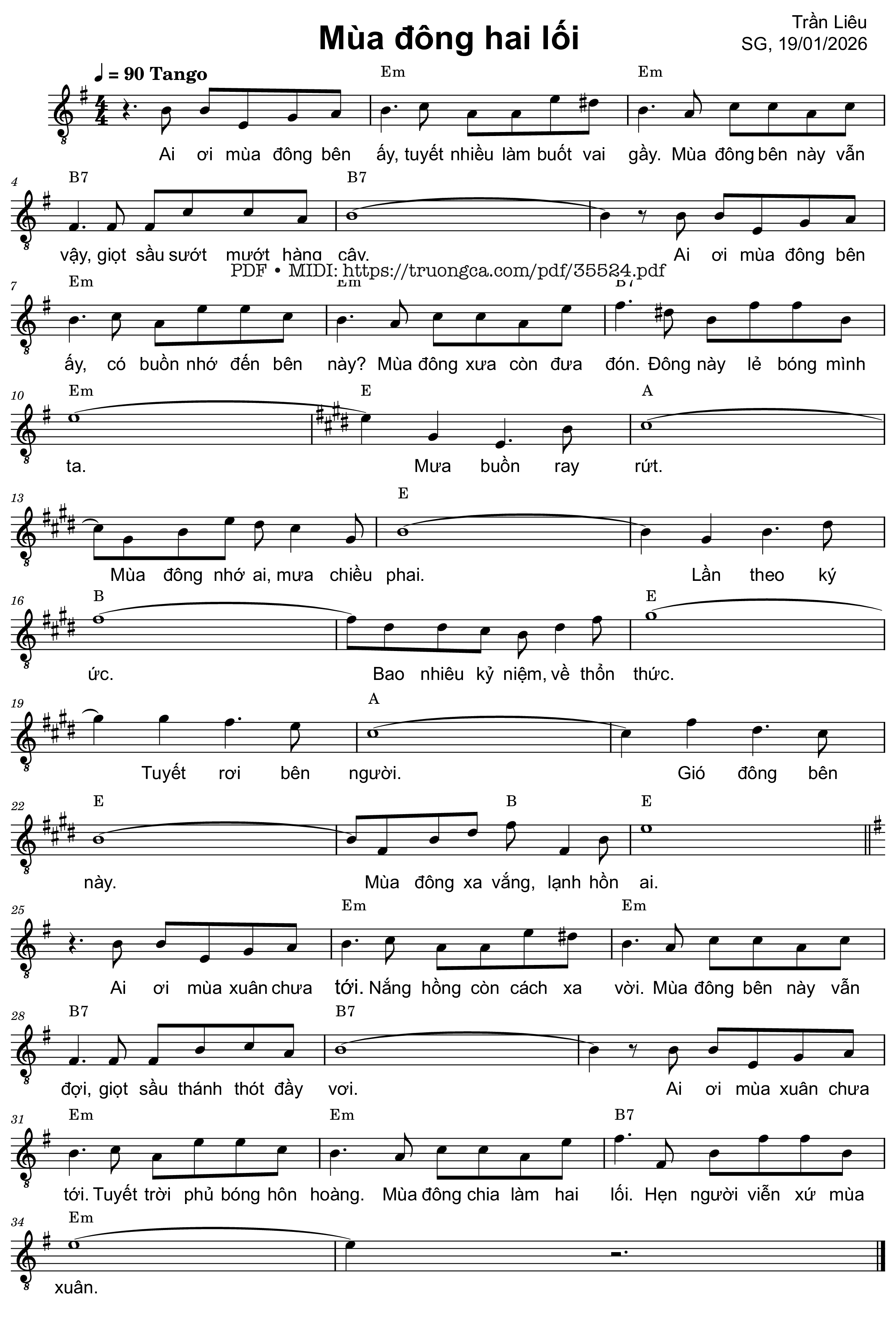 Page 1 of Sheet music PDF Mùa đông hai lối - Trần Liêu