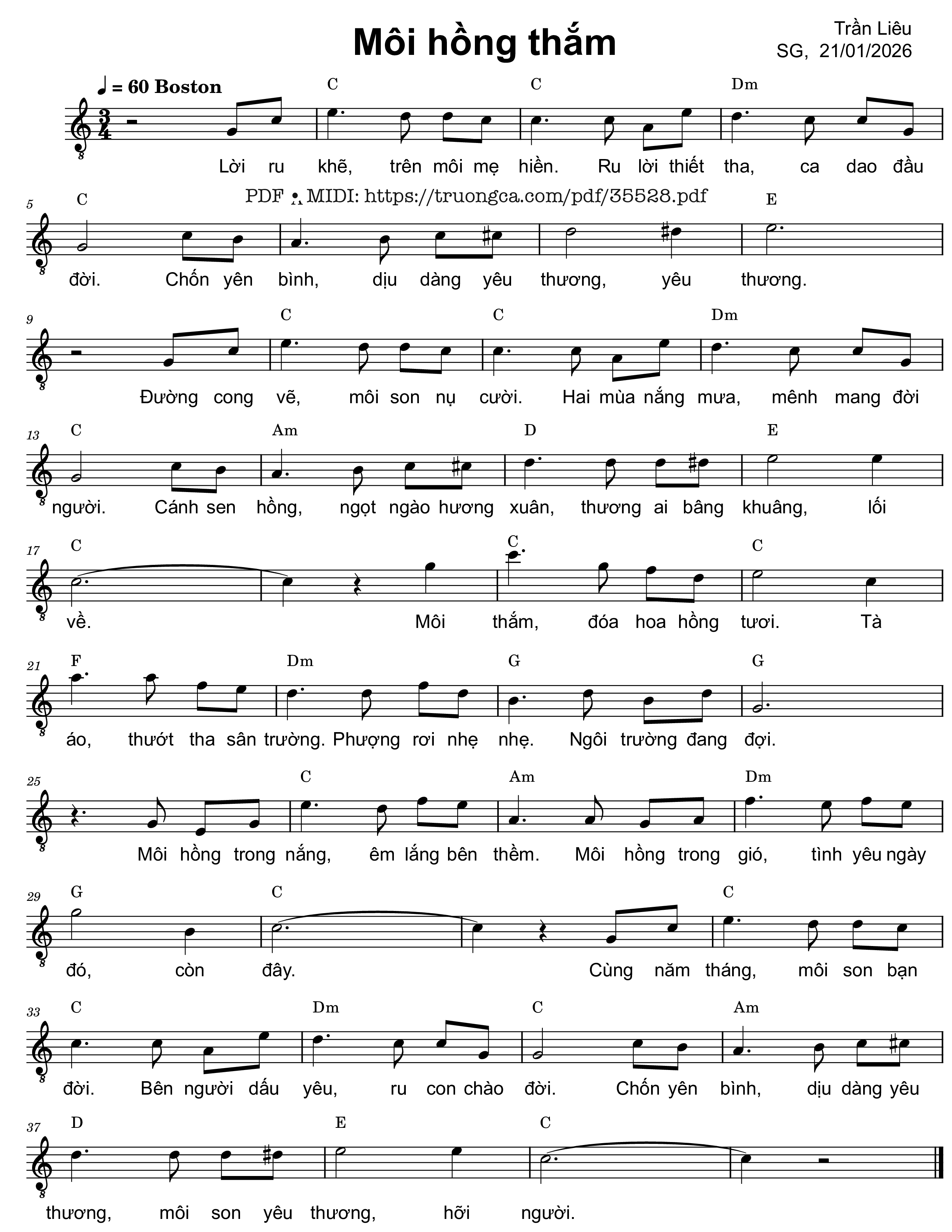 Page 1 of Sheet music PDF Môi hồng thắm - Trần Liêu