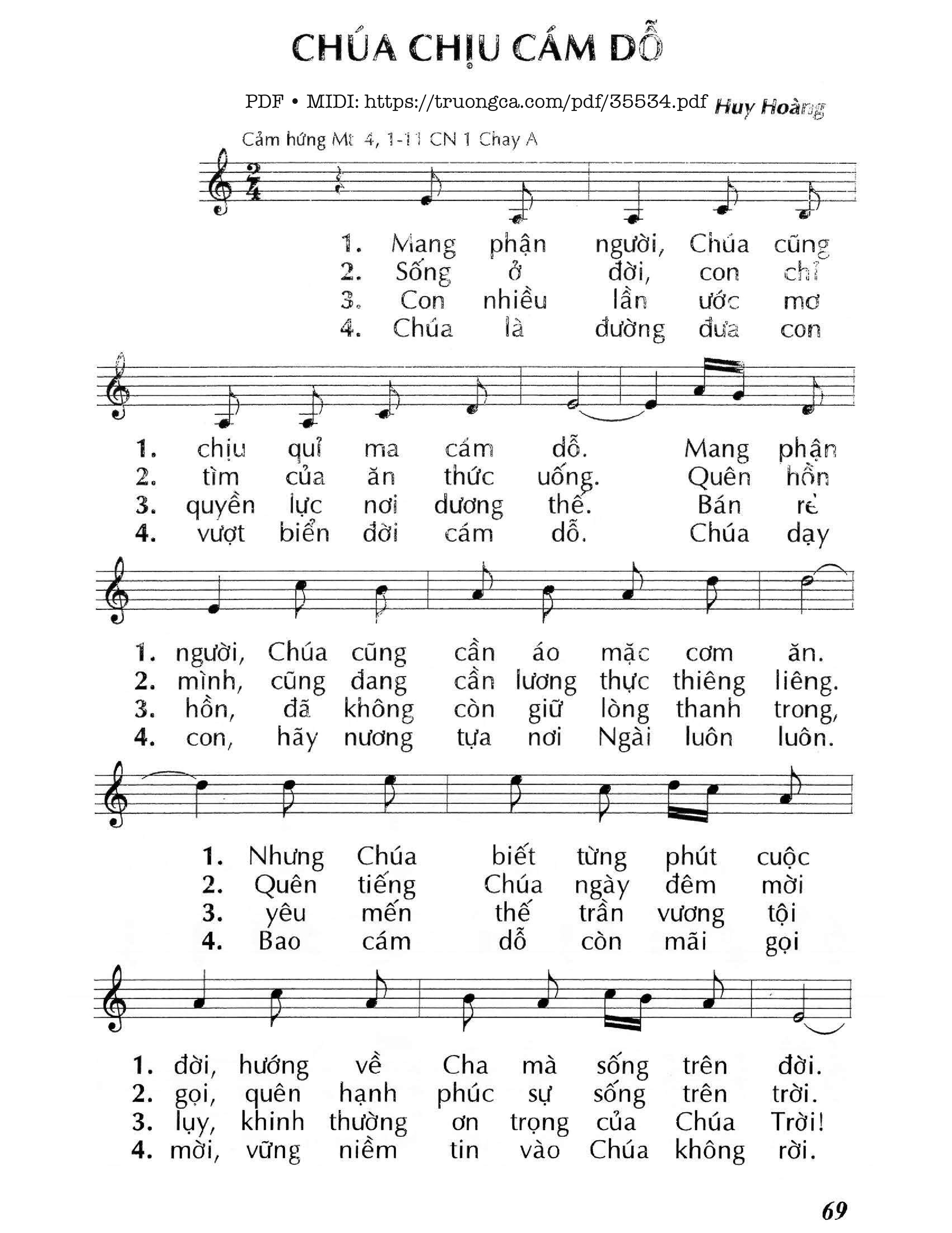 Page 1 of Sheet music PDF Chúa Chịu Cám Dỗ - Lm - Huy Hoàng