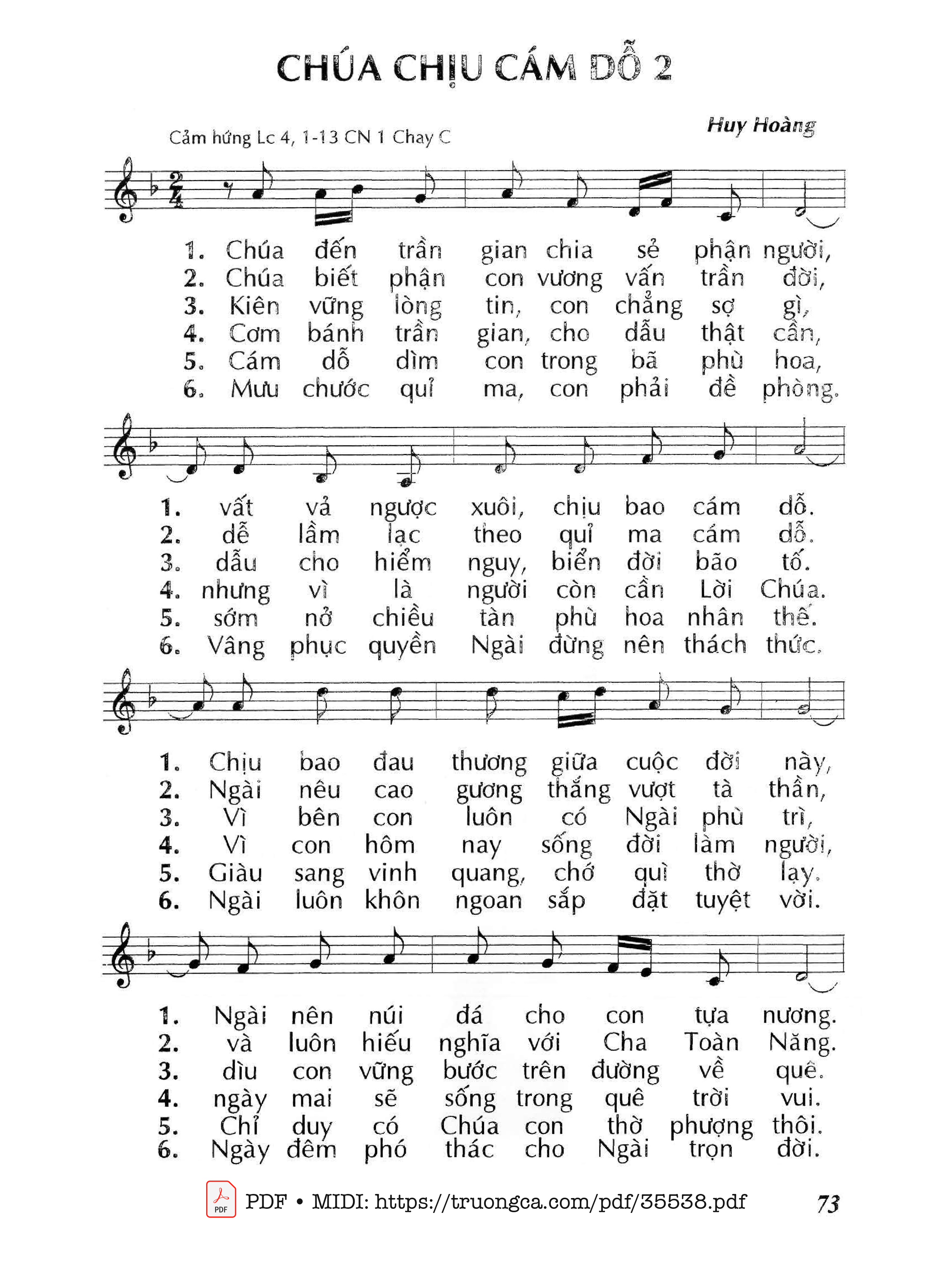 Page 1 of Sheet music PDF Chúa Chịu Cám Dỗ 2 - Lm - Huy Hoàng
