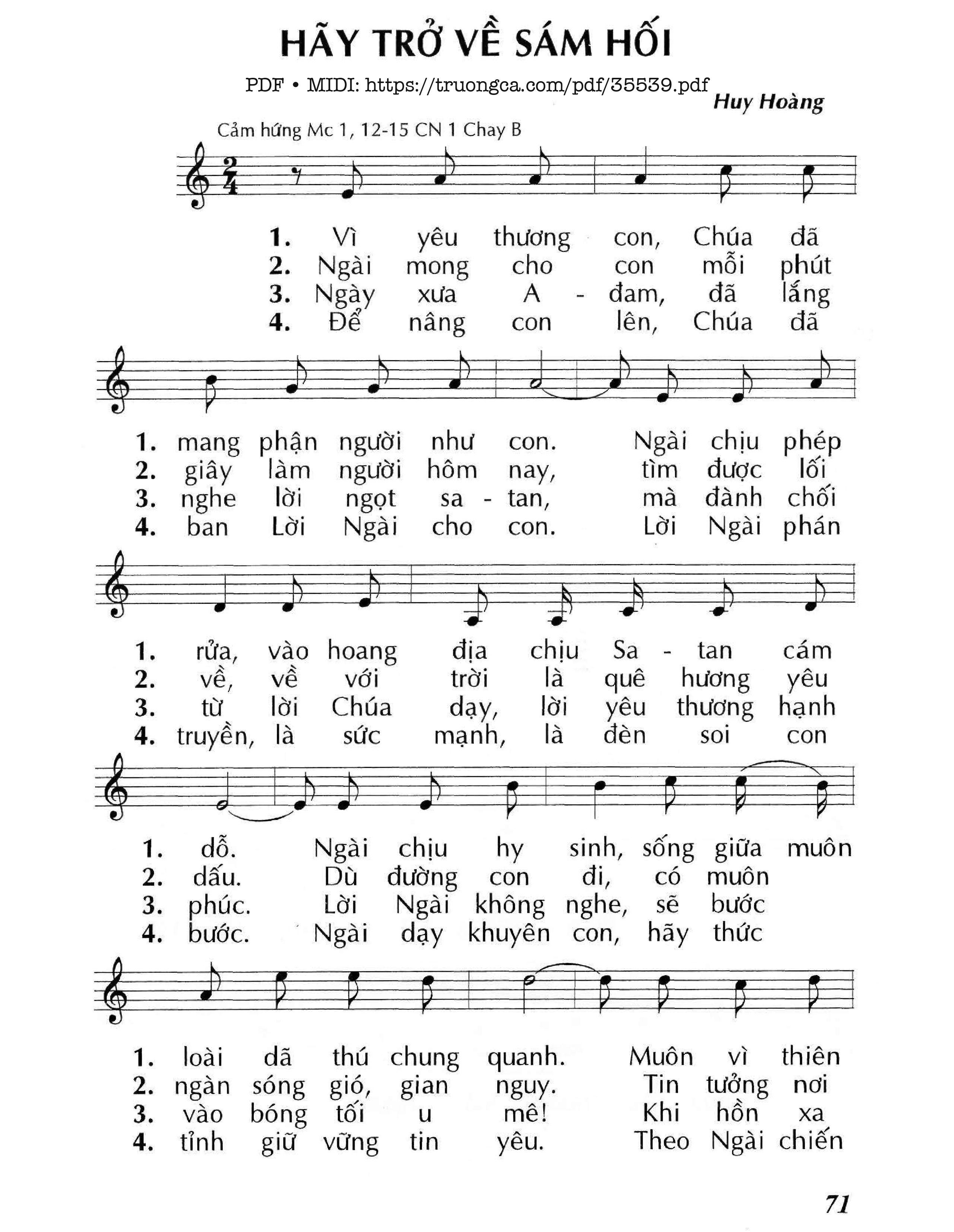 Page 1 of Sheet music PDF Hãy Trở Về Sám Hối - Lm - Huy Hoàng