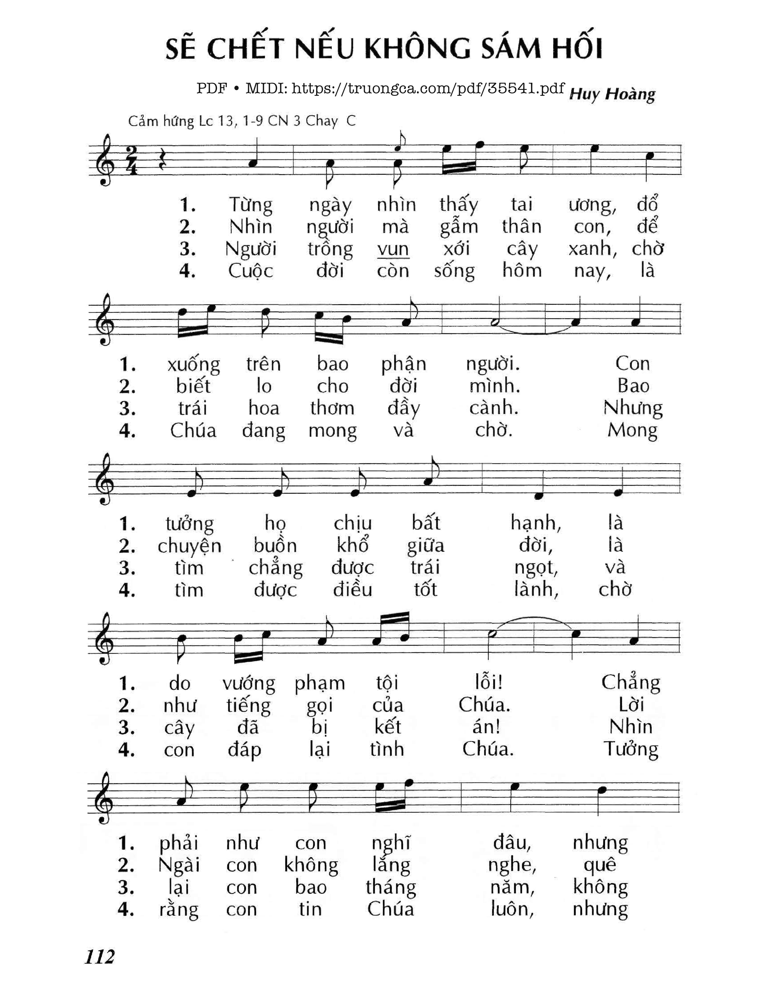 Page 1 of Sheet music PDF Sẽ Chết Nếu Không Sám Hối - Lm - Huy Hoàng