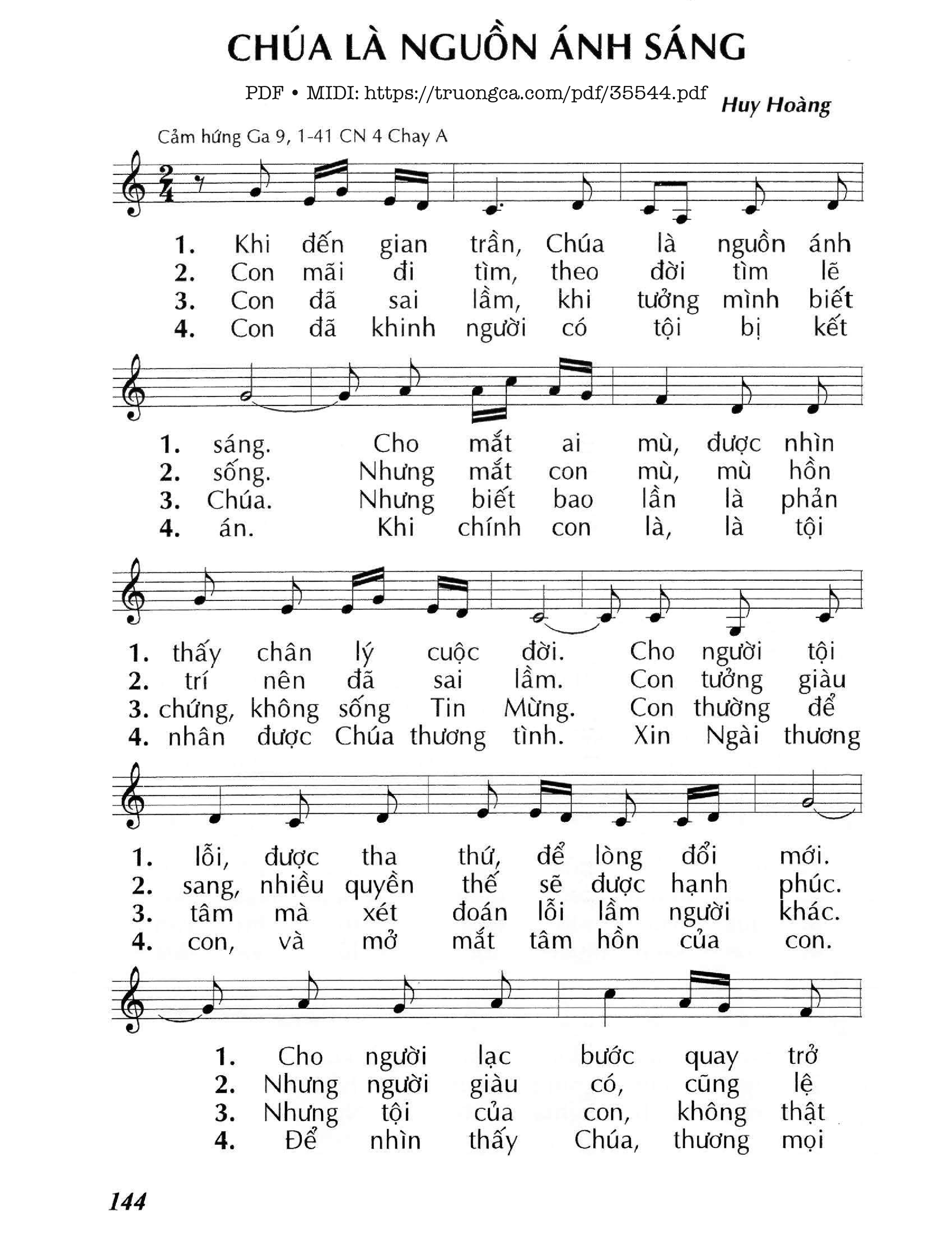 Page 1 of Sheet music PDF Chúa Là Nguồn Ánh Sáng - Lm - Huy Hoàng