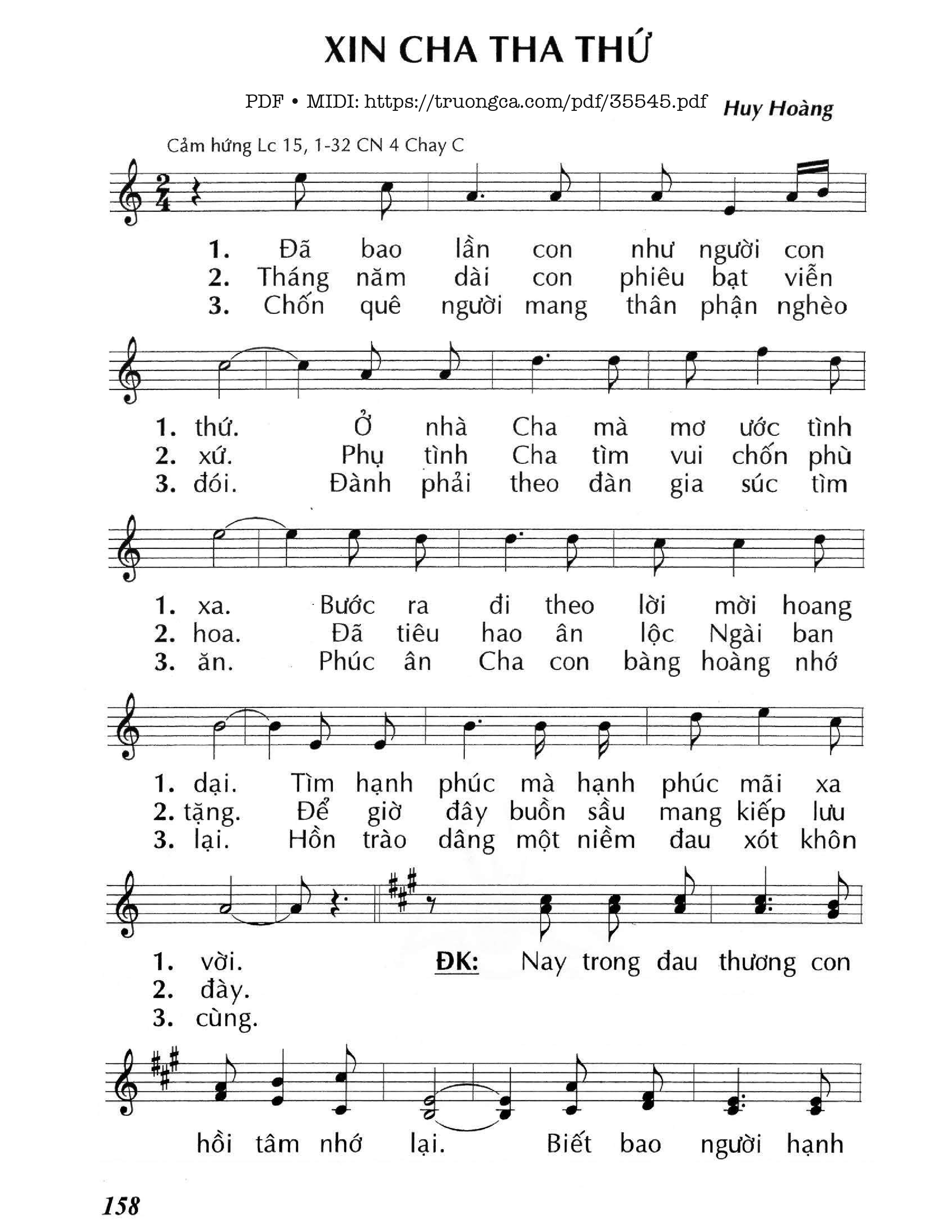 Page 1 of Sheet music PDF Xin Cha Tha Thứ - Lm - Huy Hoàng