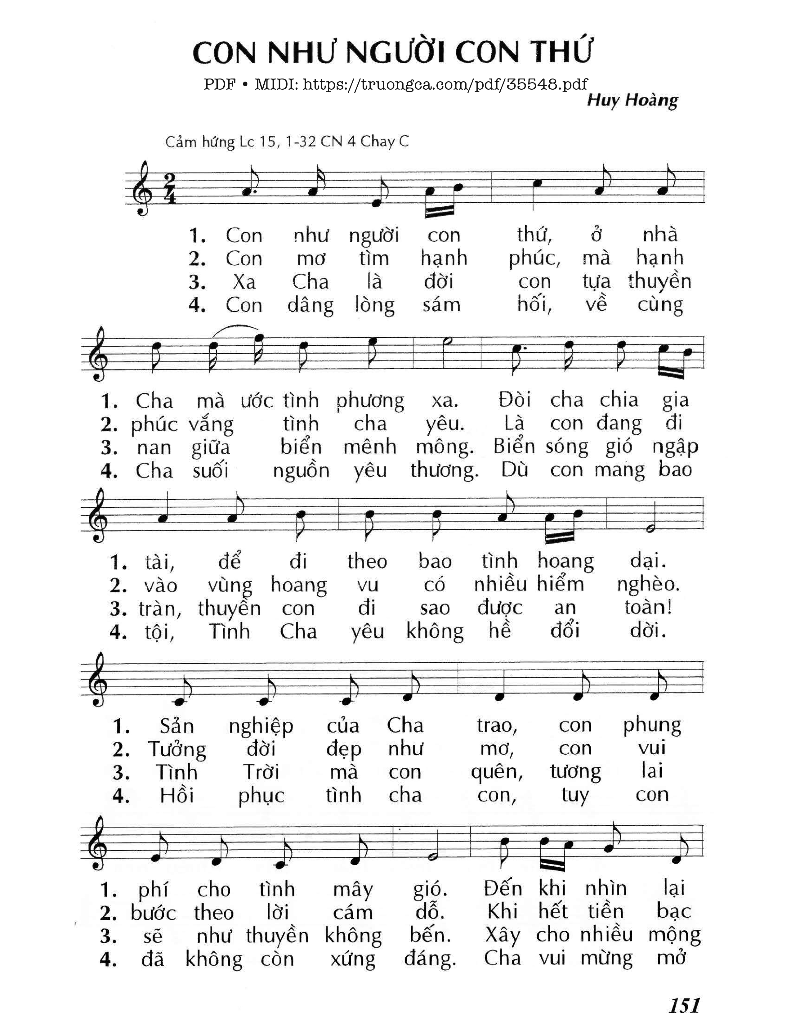 Page 1 of Sheet music PDF Con Như Người Con Thứ - Lm - Huy Hoàng