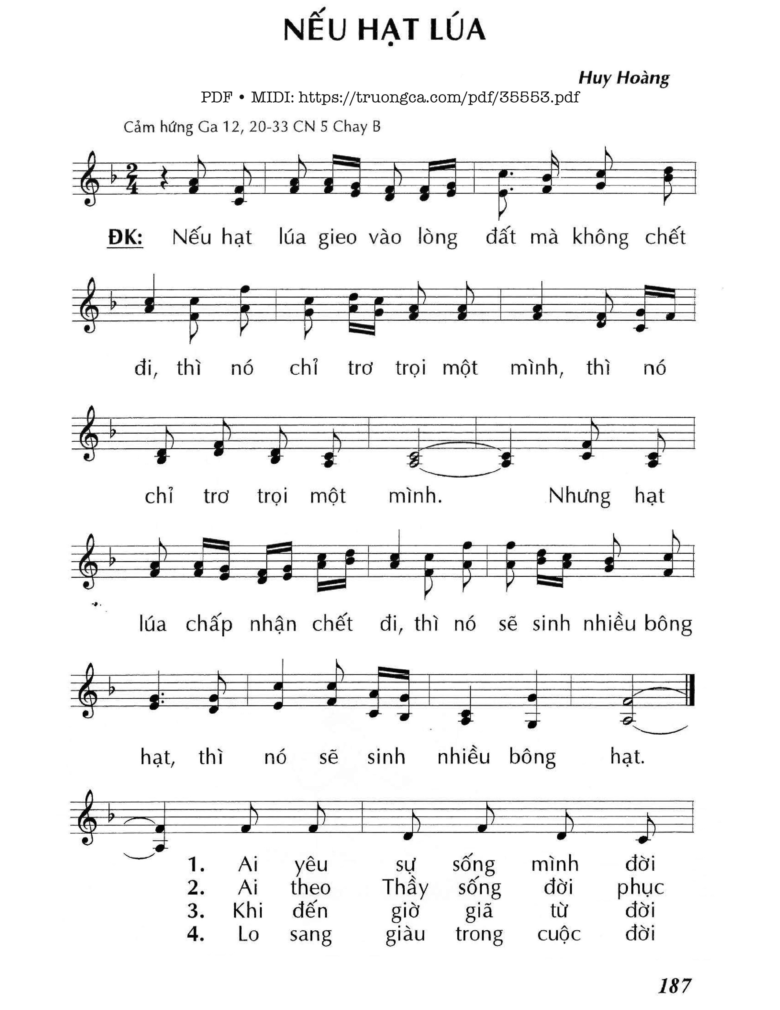 Page 1 of Sheet music PDF Nếu Hạt Lúa - Huy Hoàng