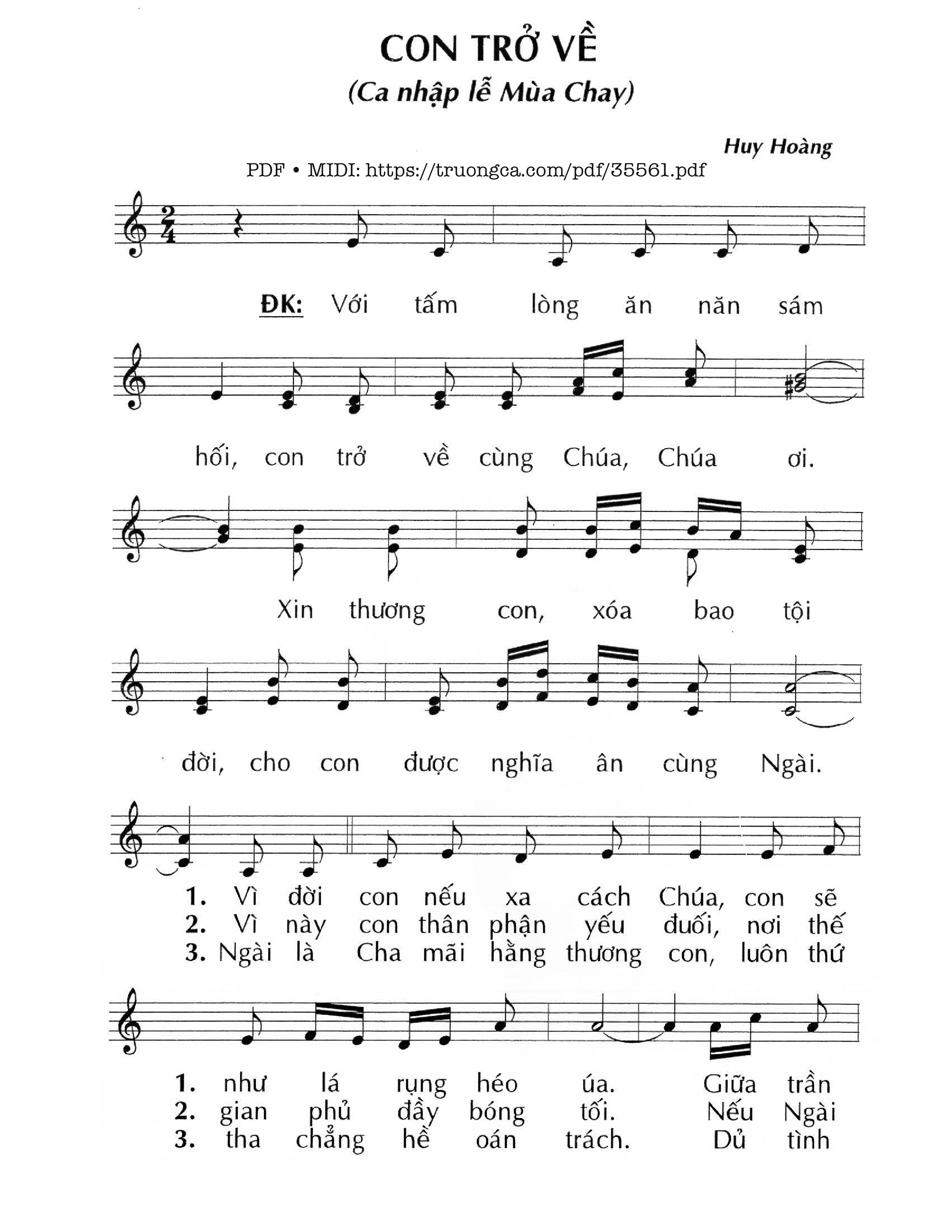 Page 1 of Sheet music PDF Con Trở Về - Huy Hoàng