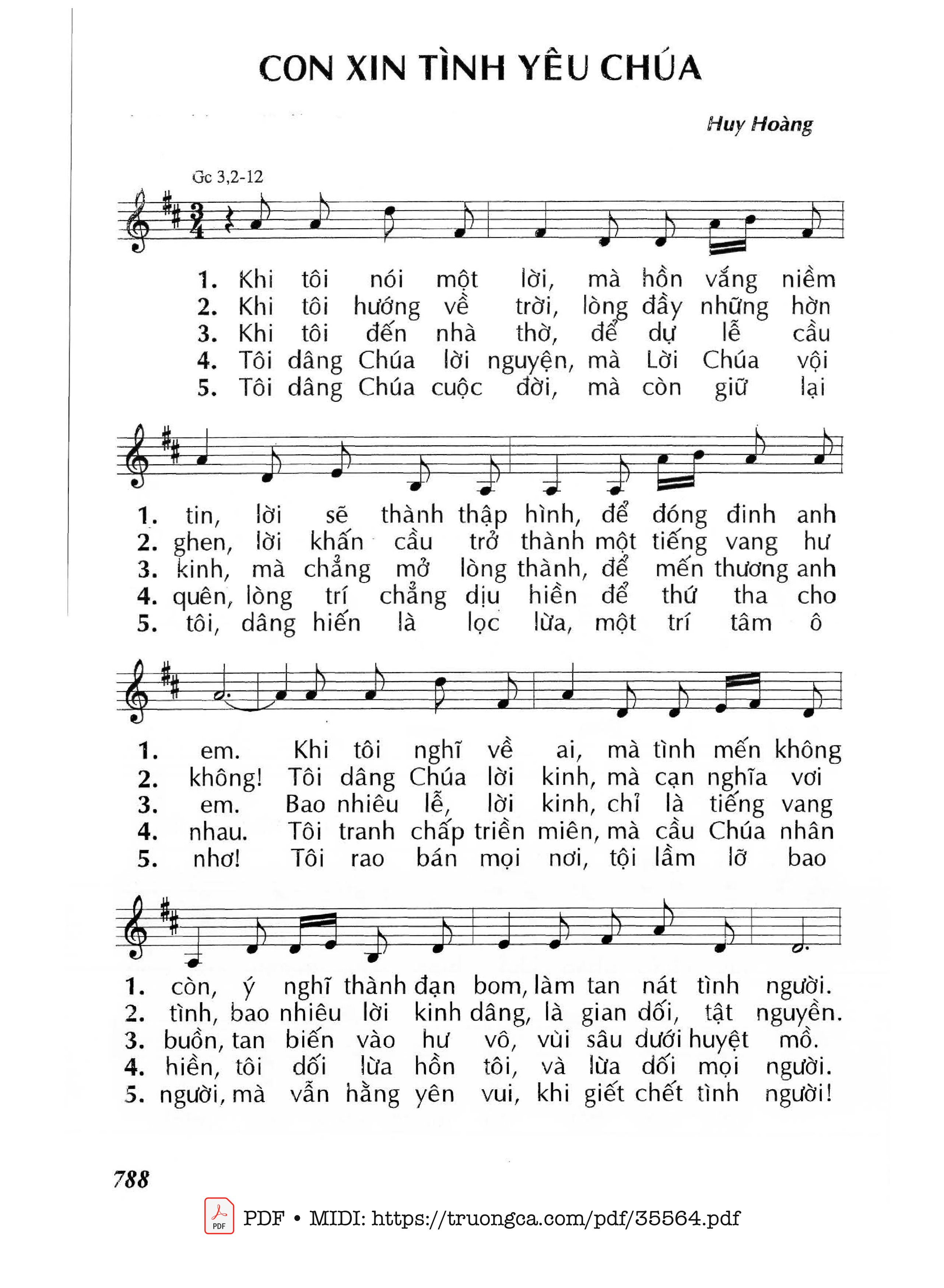 Page 1 of Sheet music PDF Con Xin Tình Yêu Chúa - Lm - Huy Hoàng