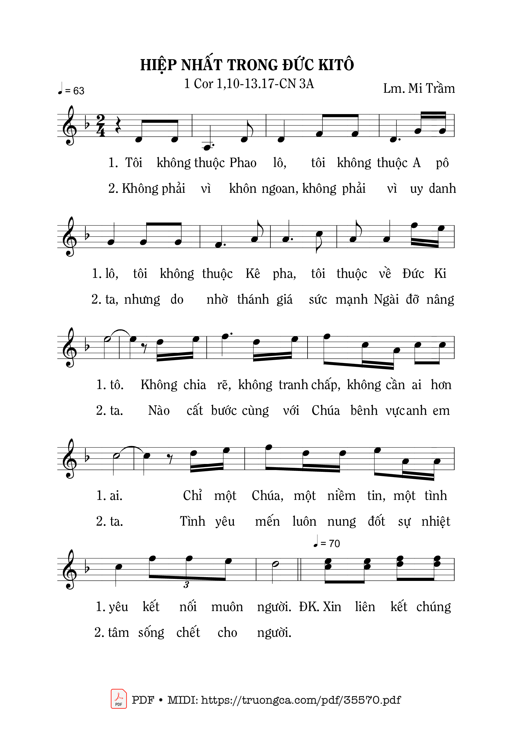 Page 1 of Sheet music PDF Hiệp Nhất Trong Đức Kitô - Mi Trầm