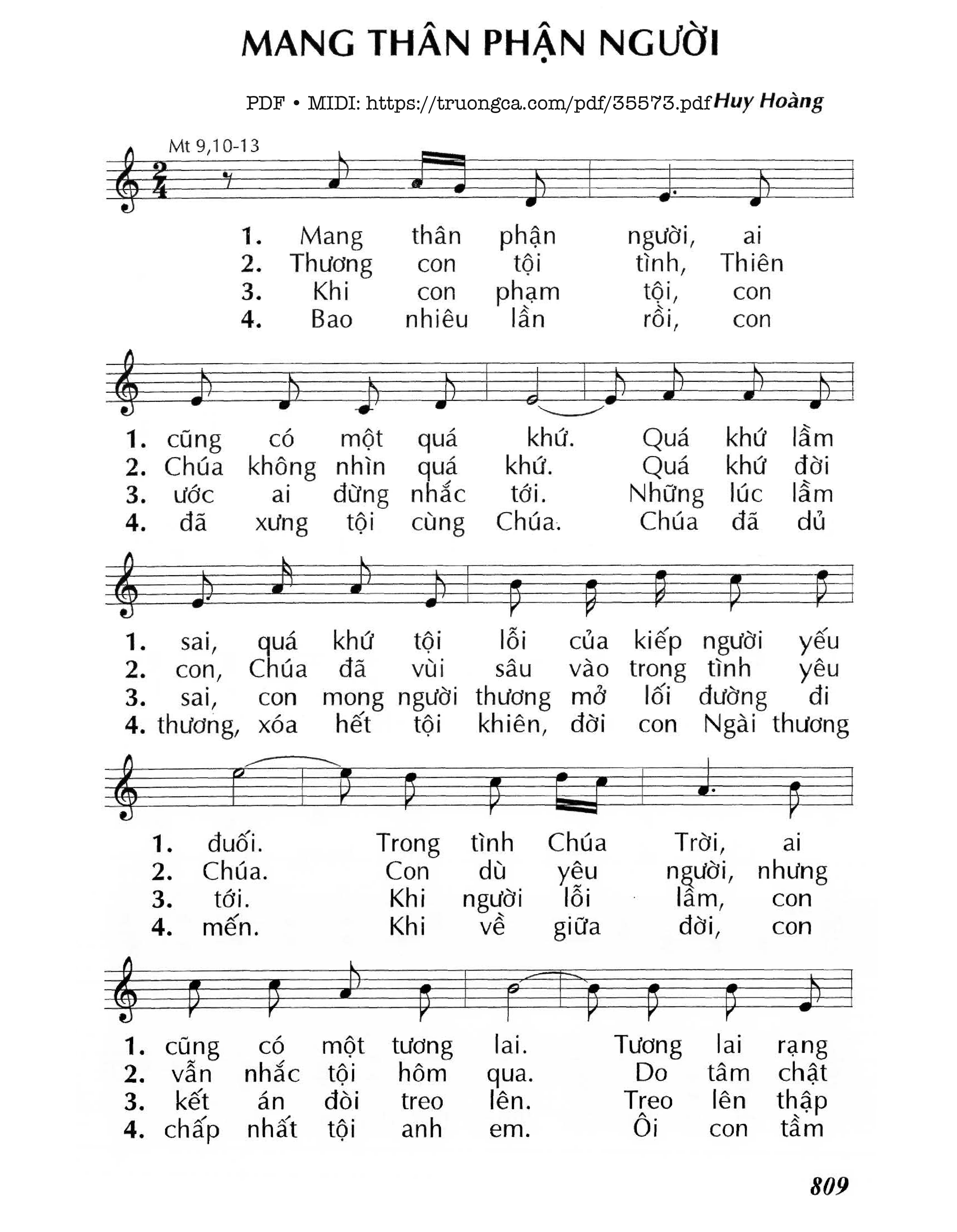Page 1 of Sheet music PDF Mang Thân Phận Người - Lm - Huy Hoàng