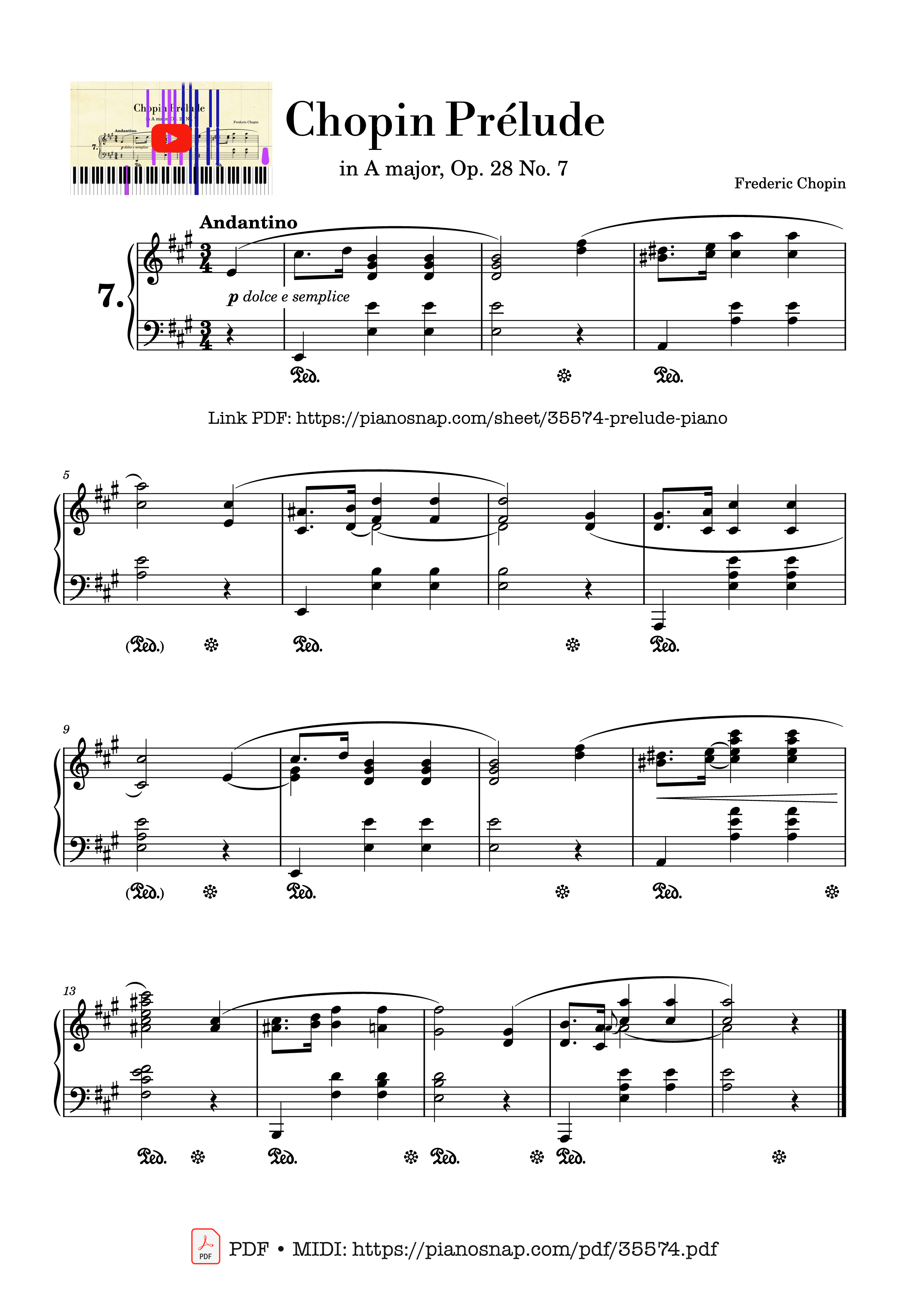 Page 1 of Sheet music PDF Chopin Prélude Op. 28 No. 7 in A Major - Frédéric François Chopin
