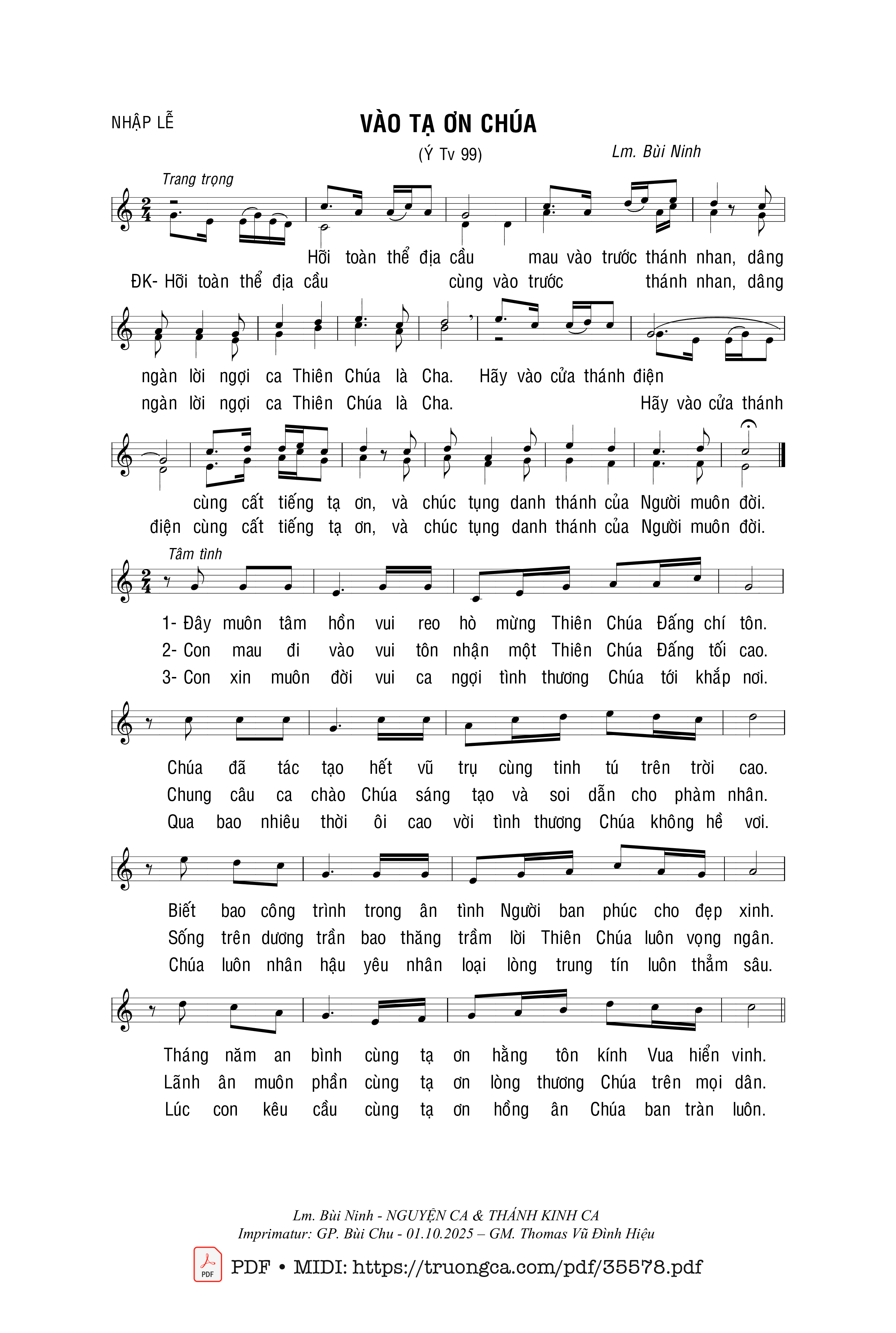 Page 1 of Sheet music PDF Vào Tạ Ơn Chúa - Bùi Ninh