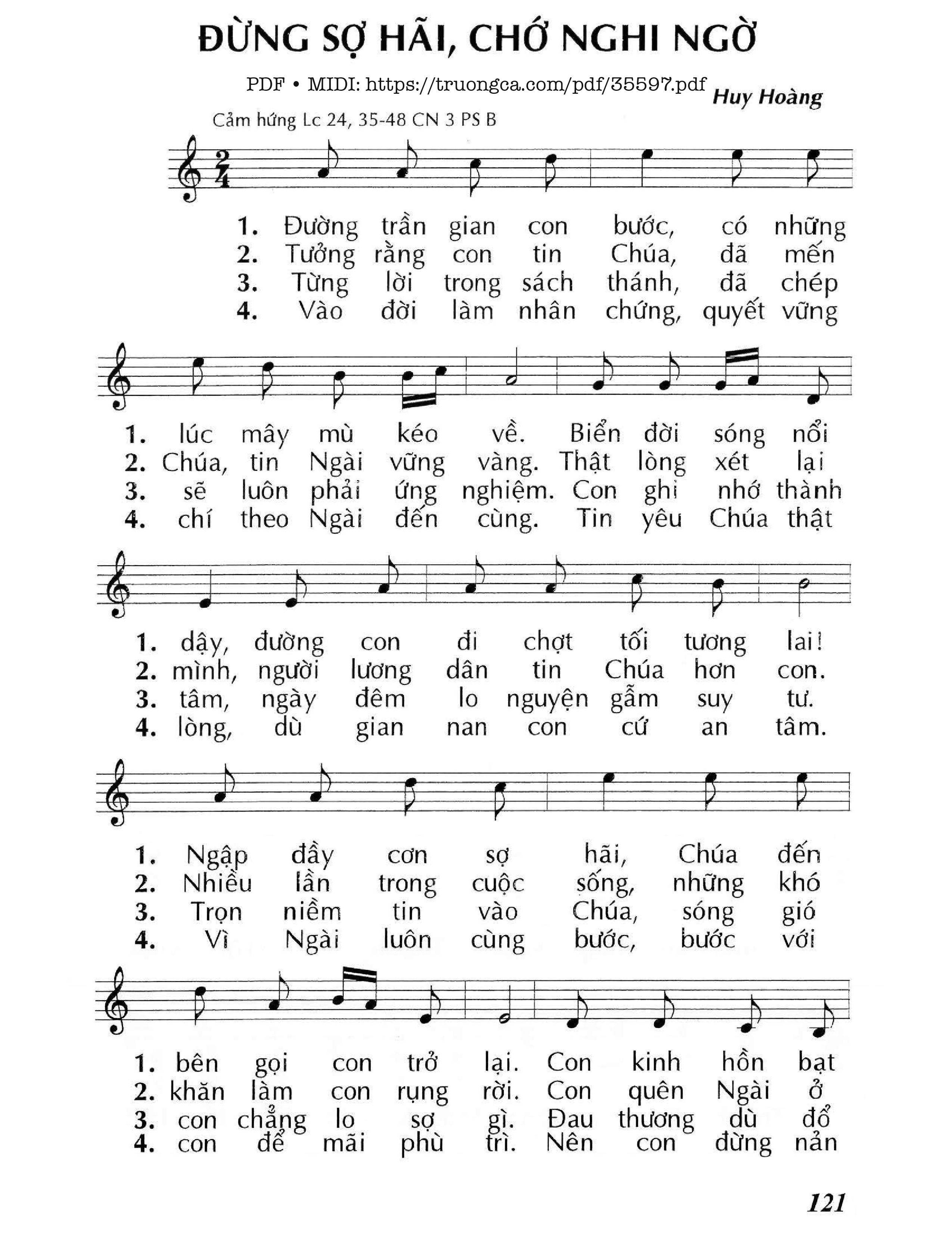 Page 1 of Sheet music PDF Đừng Sợ Hãi Chớ Nghi Ngờ - Lm - Huy Hoàng