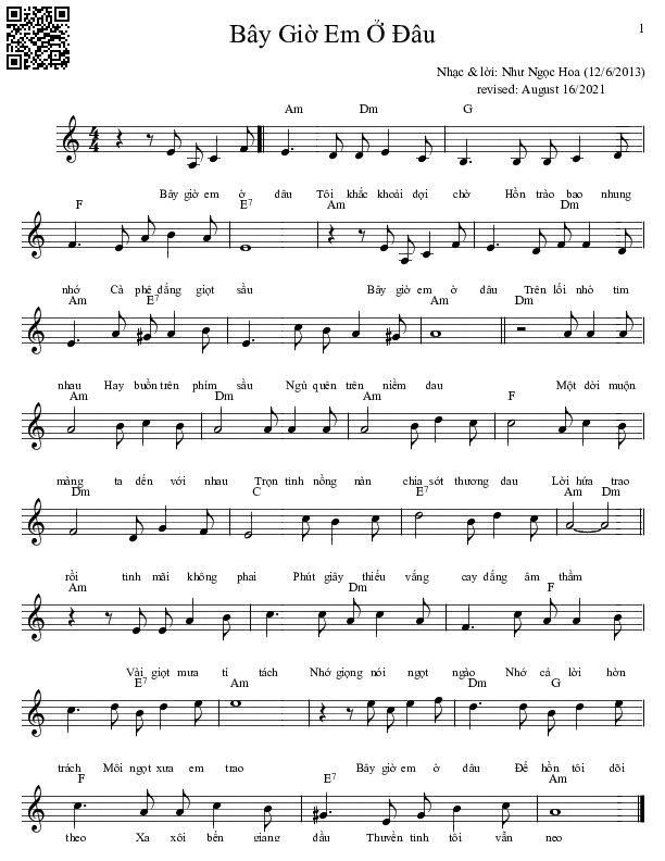 Page 2 of Sheet music PDF Bây giờ em ở đâu - Như Ngọc Hoa