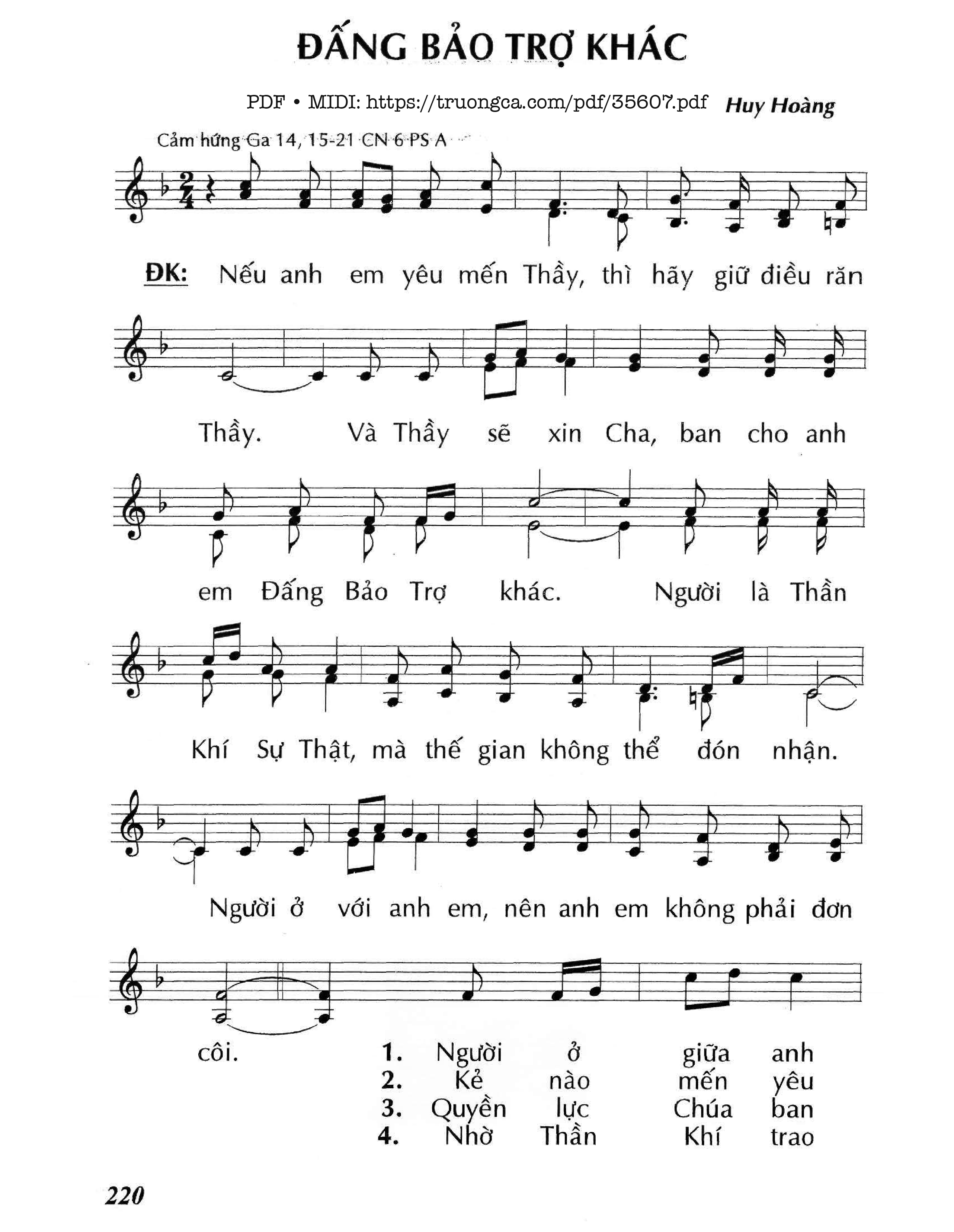 Page 1 of Sheet music PDF Đấng Bảo Trợ Khác - Huy Hoàng