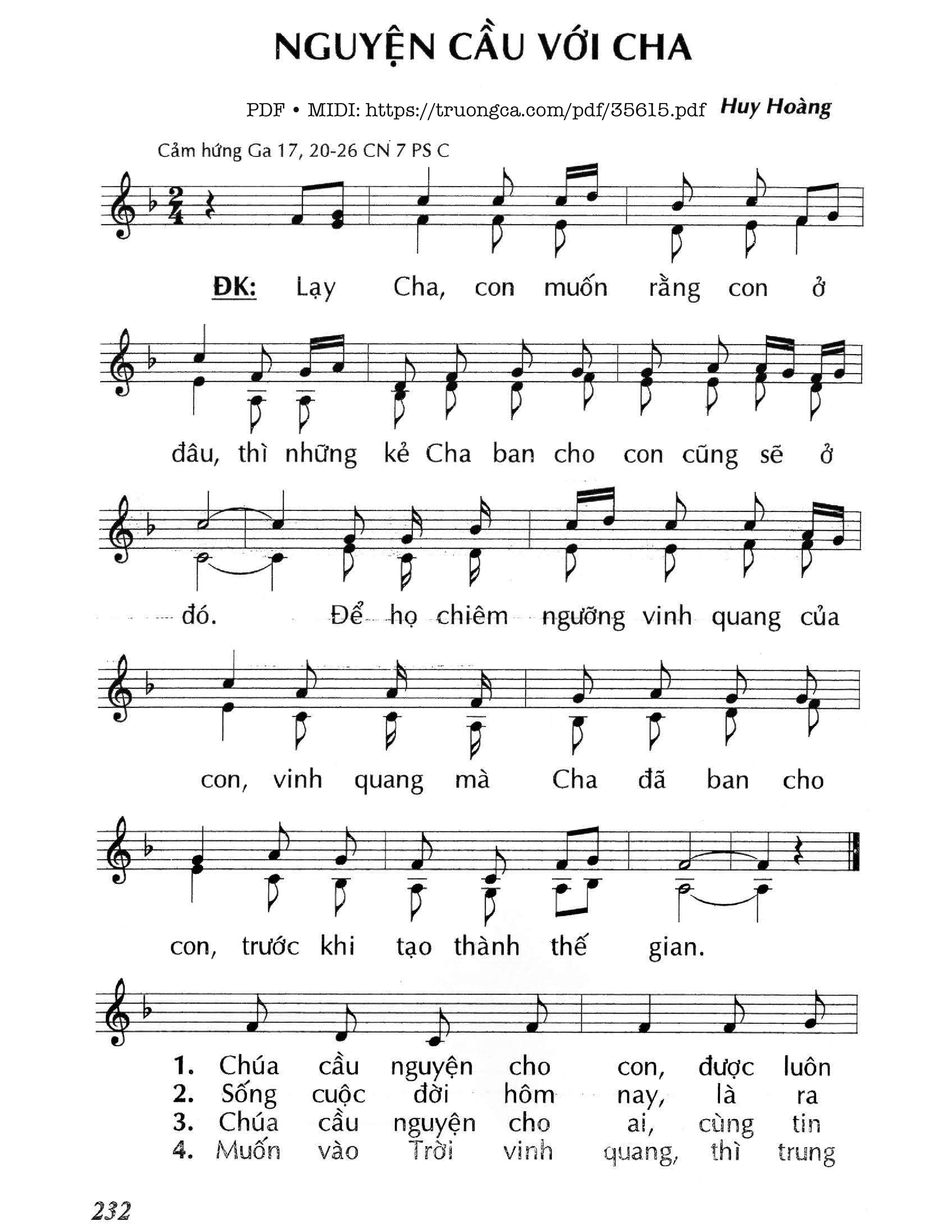 Page 1 of Sheet music PDF Nguyện Cầu Với Cha - Huy Hoàng