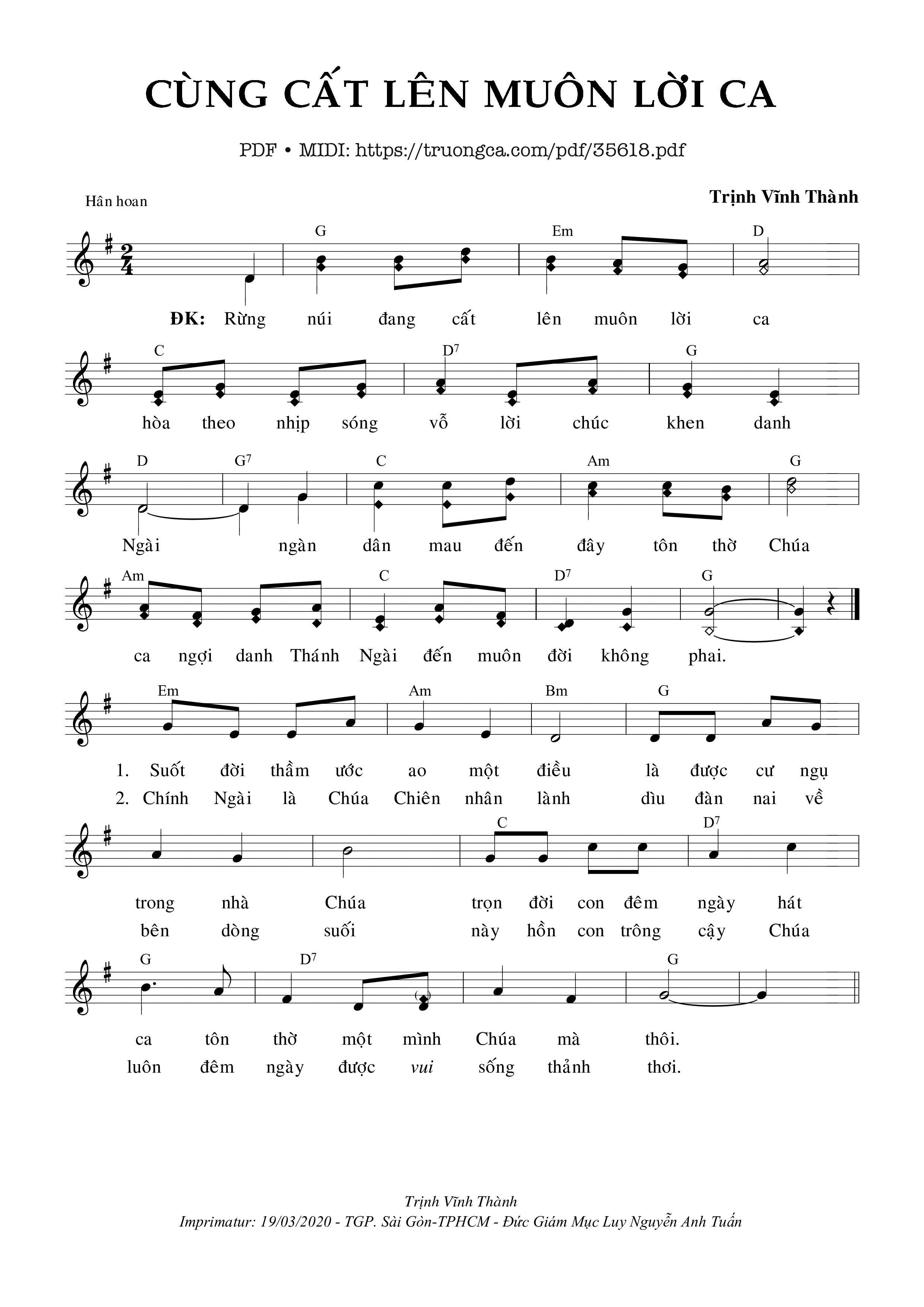 Page 1 of Sheet music PDF Cùng Cất Lên Muôn Lời Ca - Trịnh Vĩnh Thành