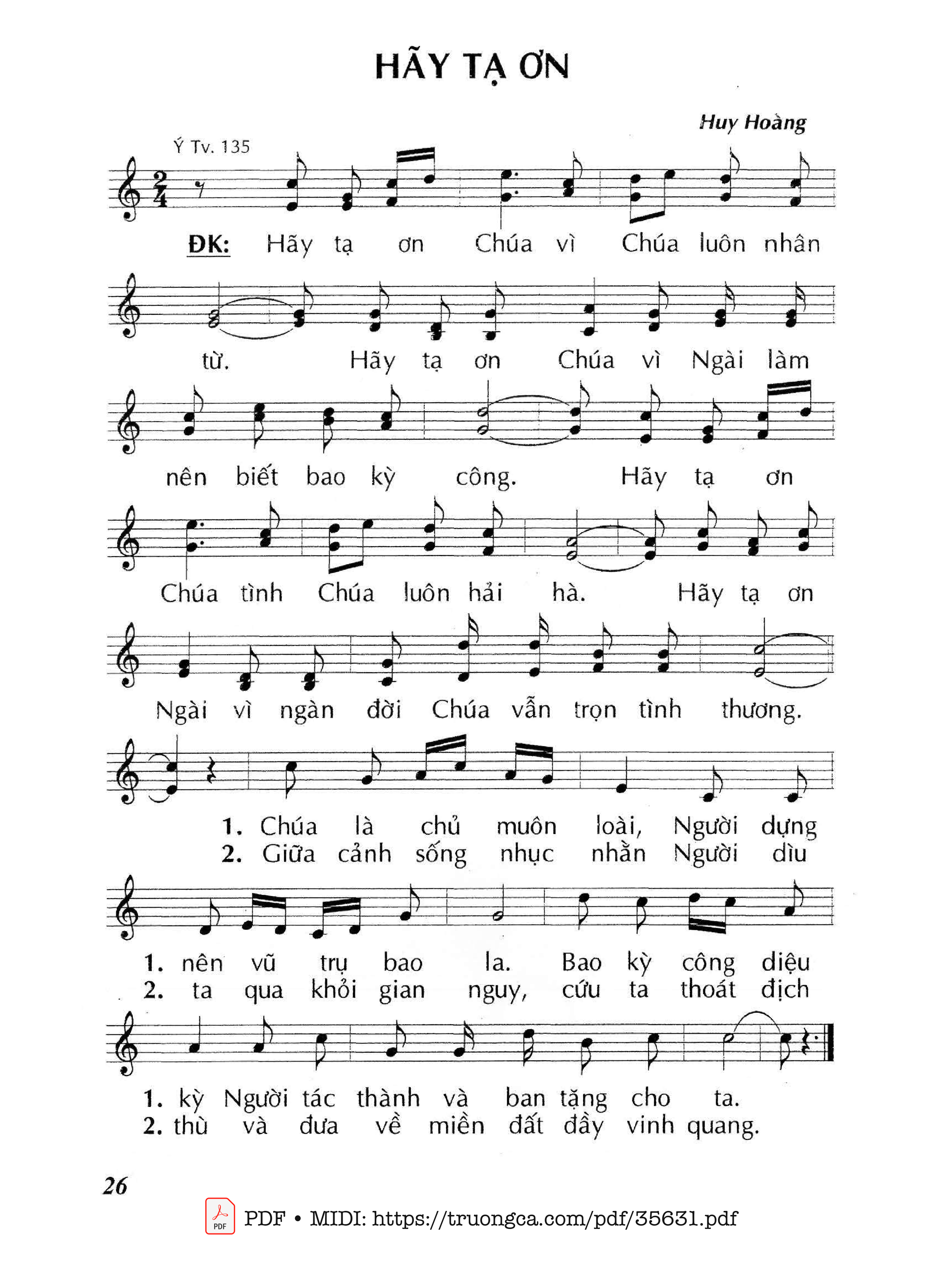 Page 1 of Sheet music PDF Hãy Tạ Ơn - Huy Hoàng