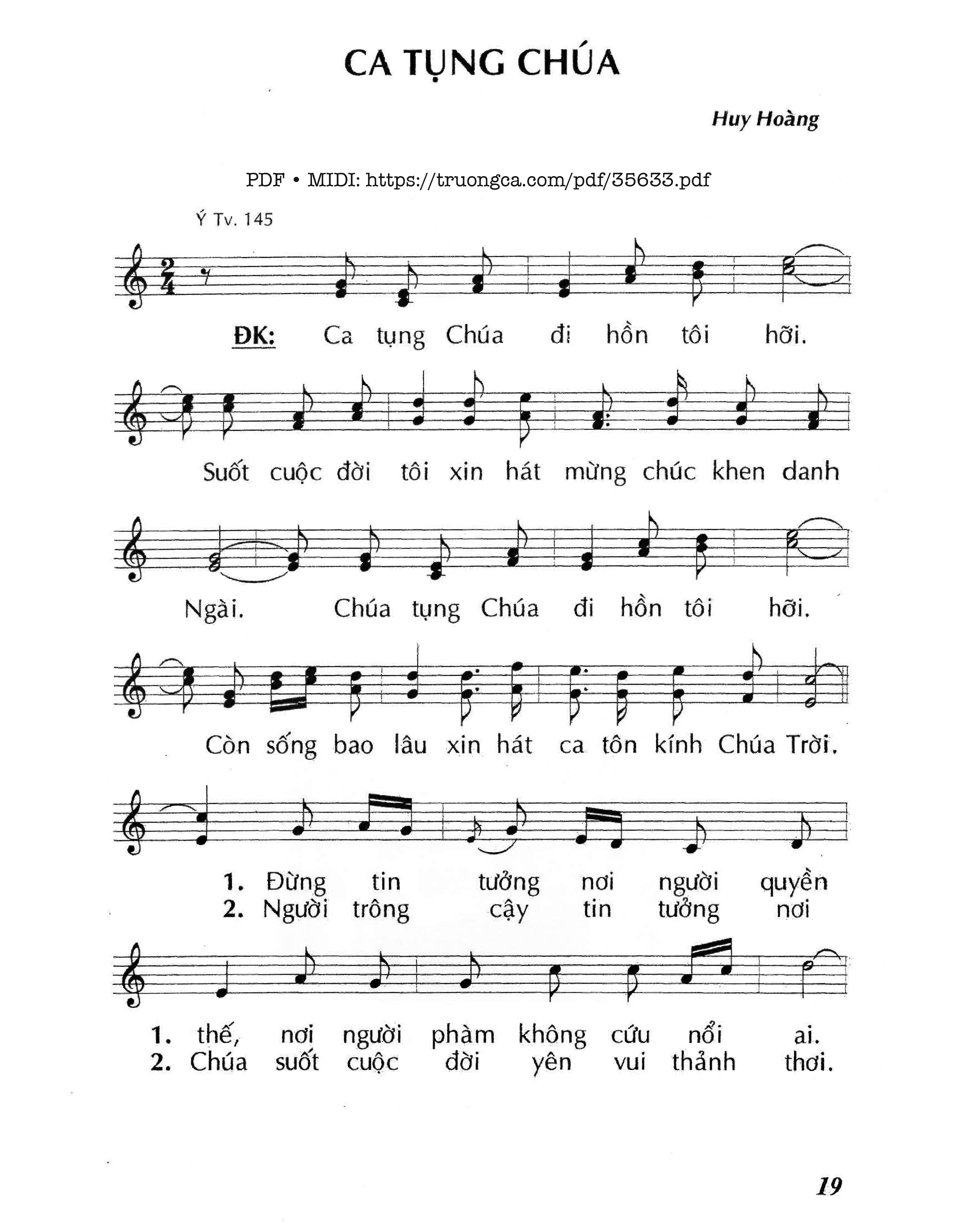 Page 1 of Sheet music PDF Ca Tụng Chúa - Huy Hoàng